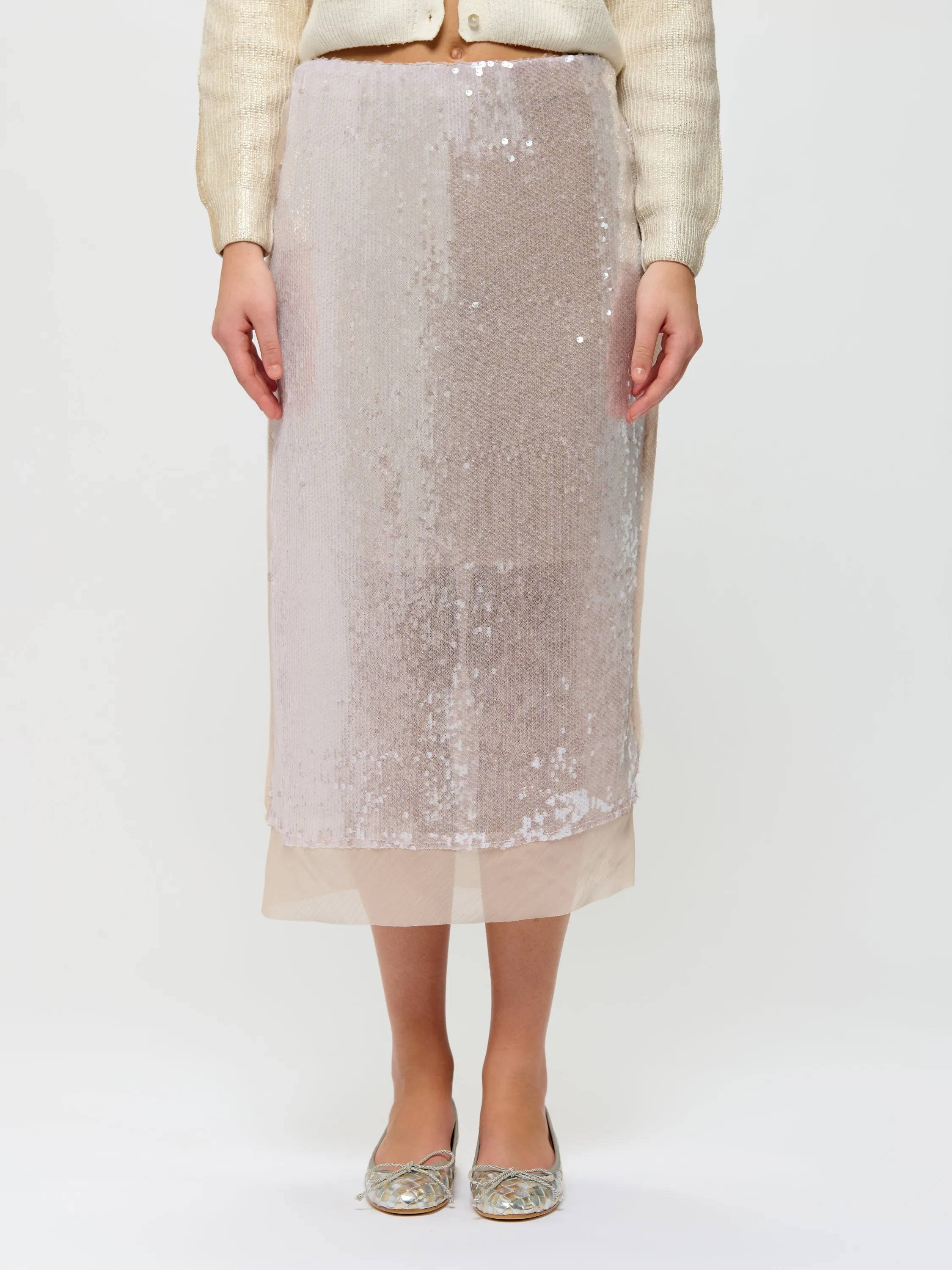 Sheer Trim Sequin Skirt