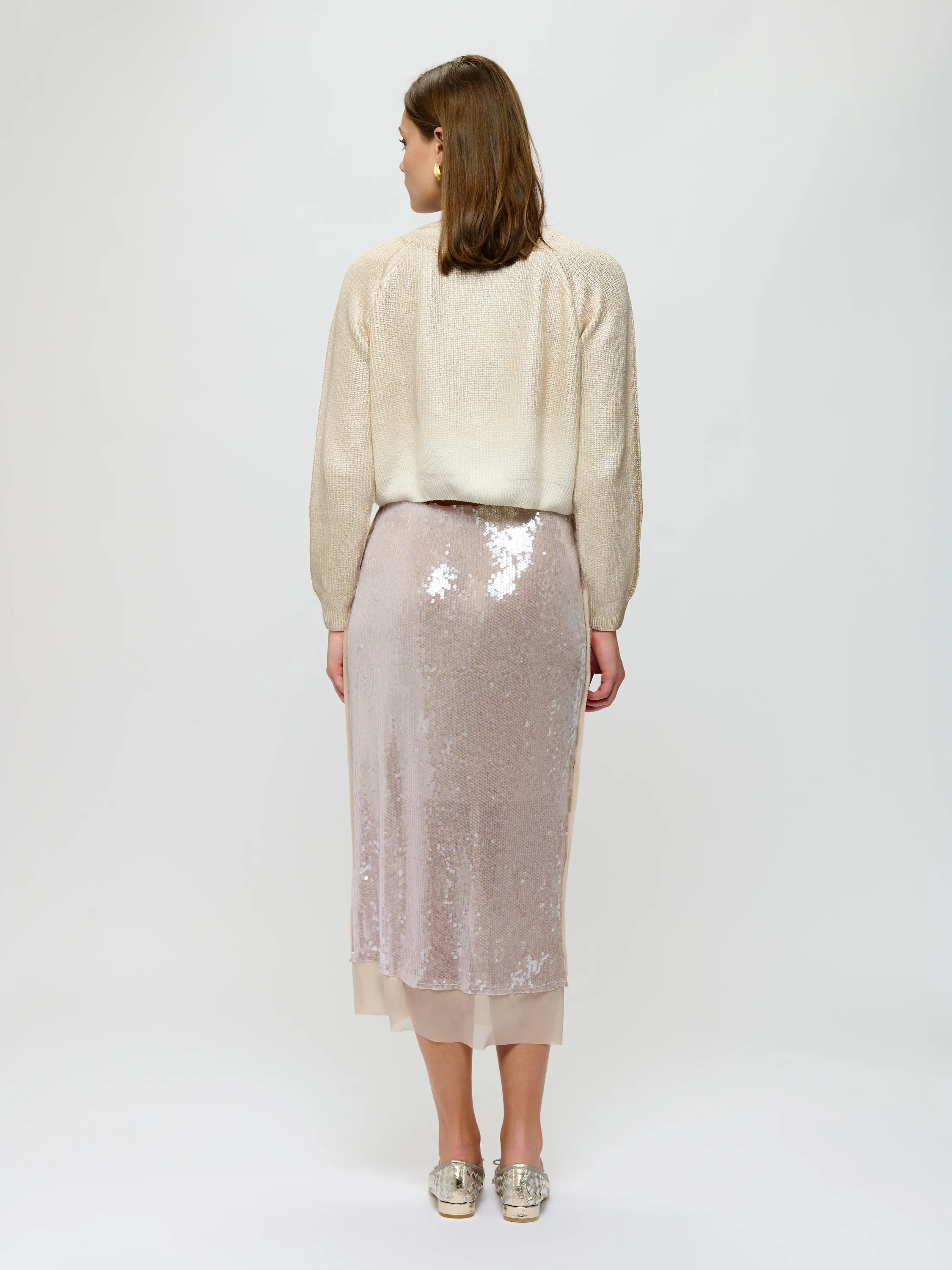 Sheer Trim Sequin Skirt