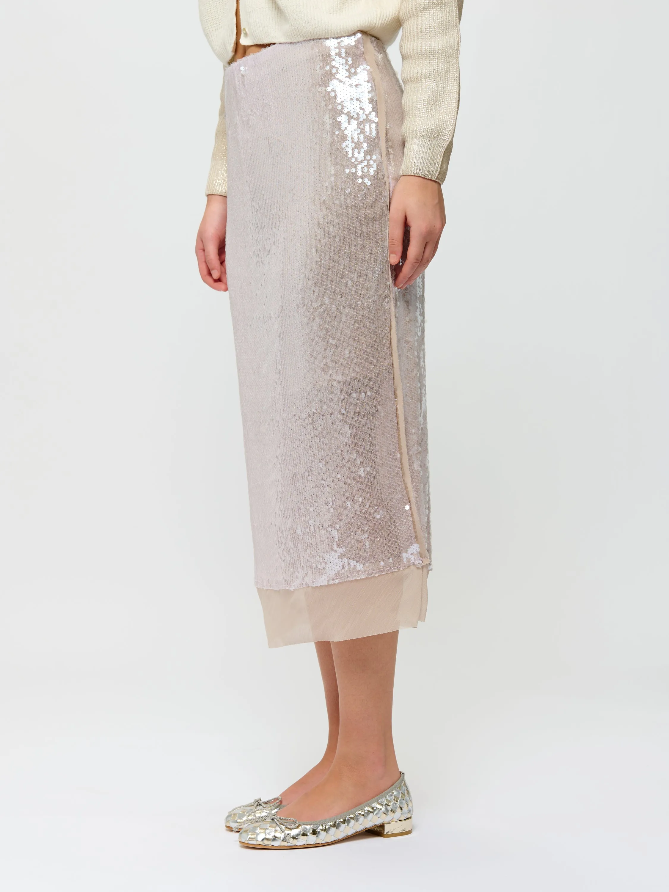 Sheer Trim Sequin Skirt