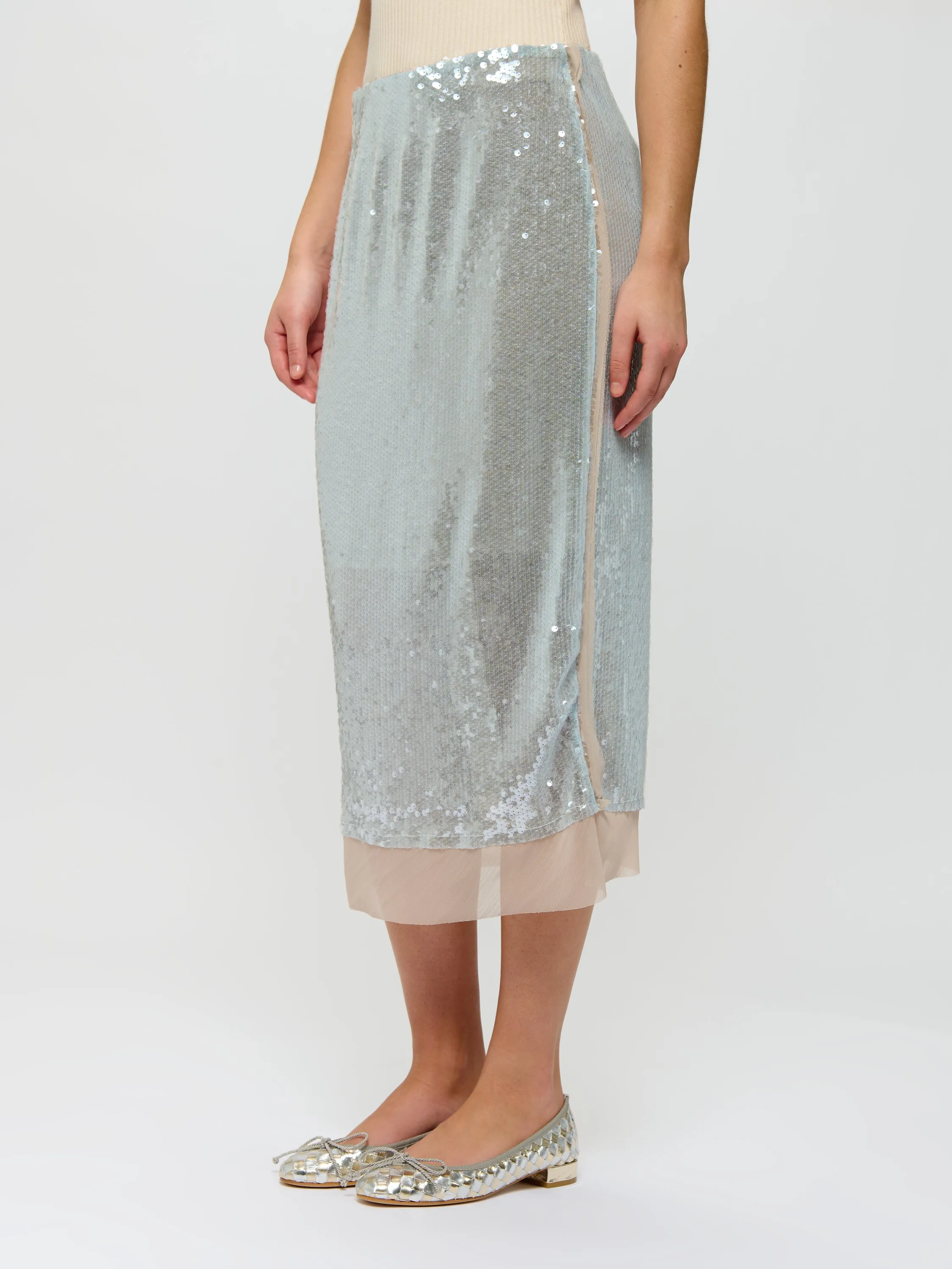 Sheer Trim Sequin Skirt