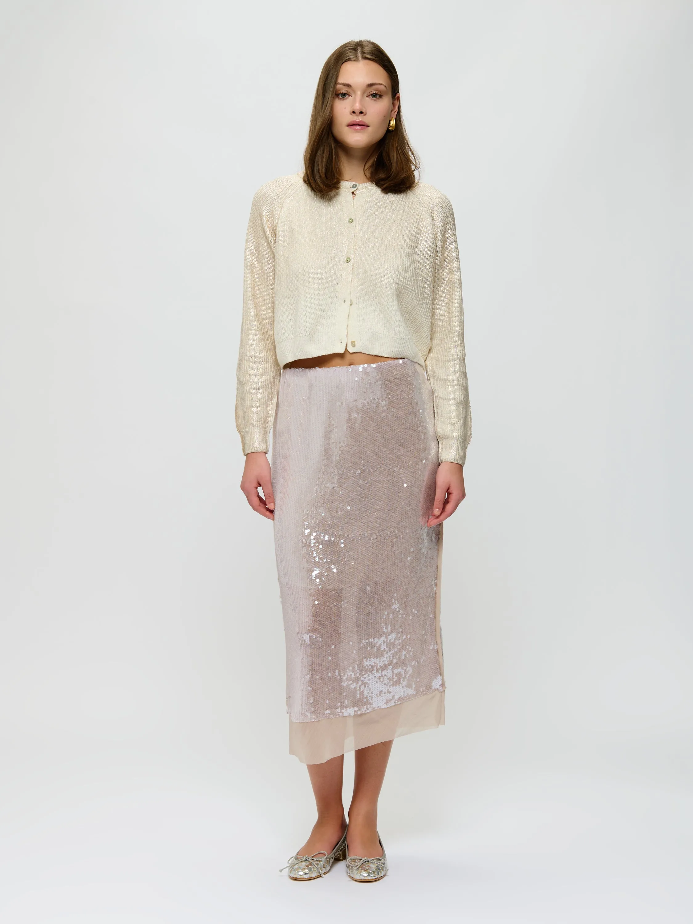 Sheer Trim Sequin Skirt