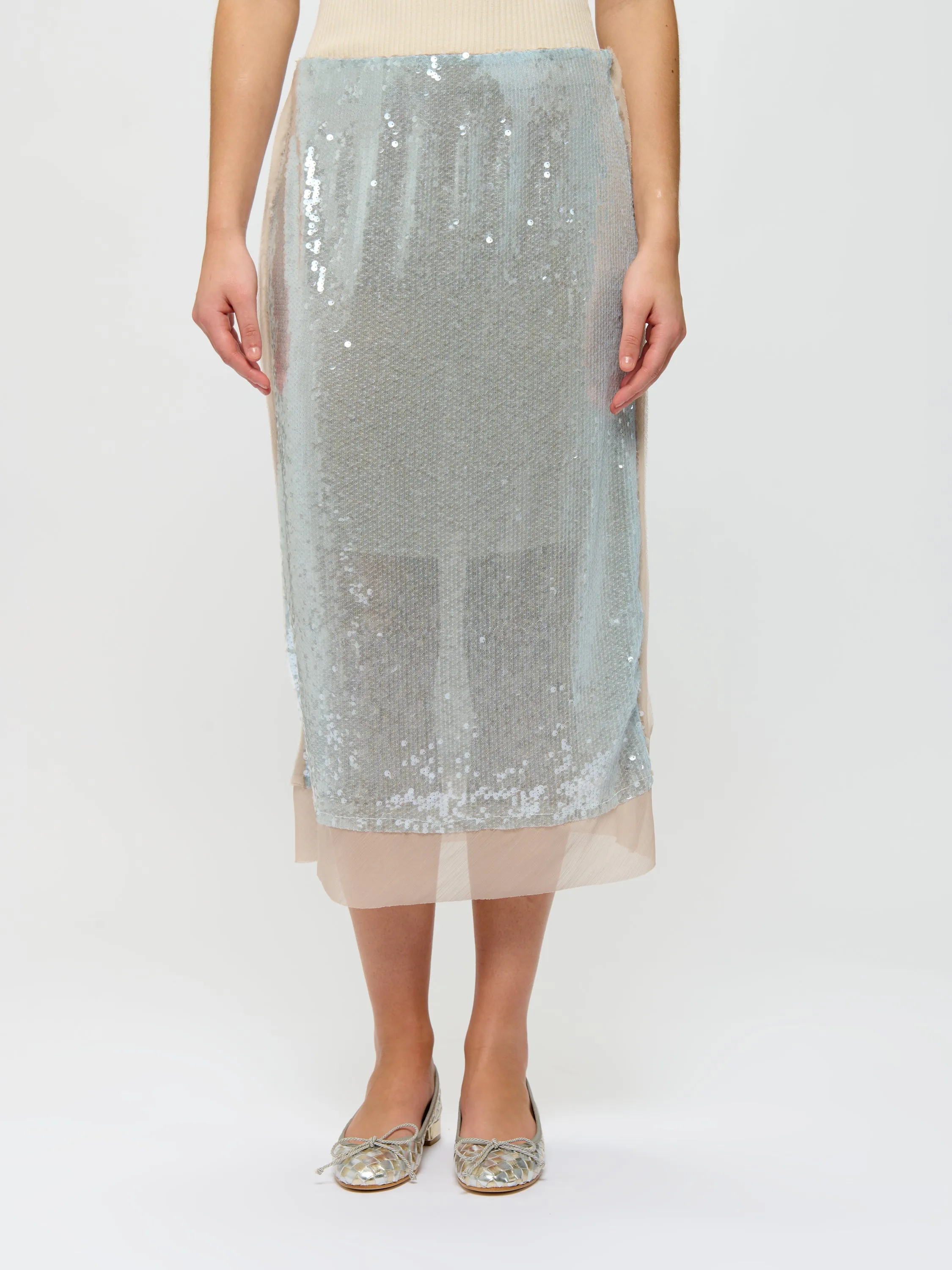 Sheer Trim Sequin Skirt