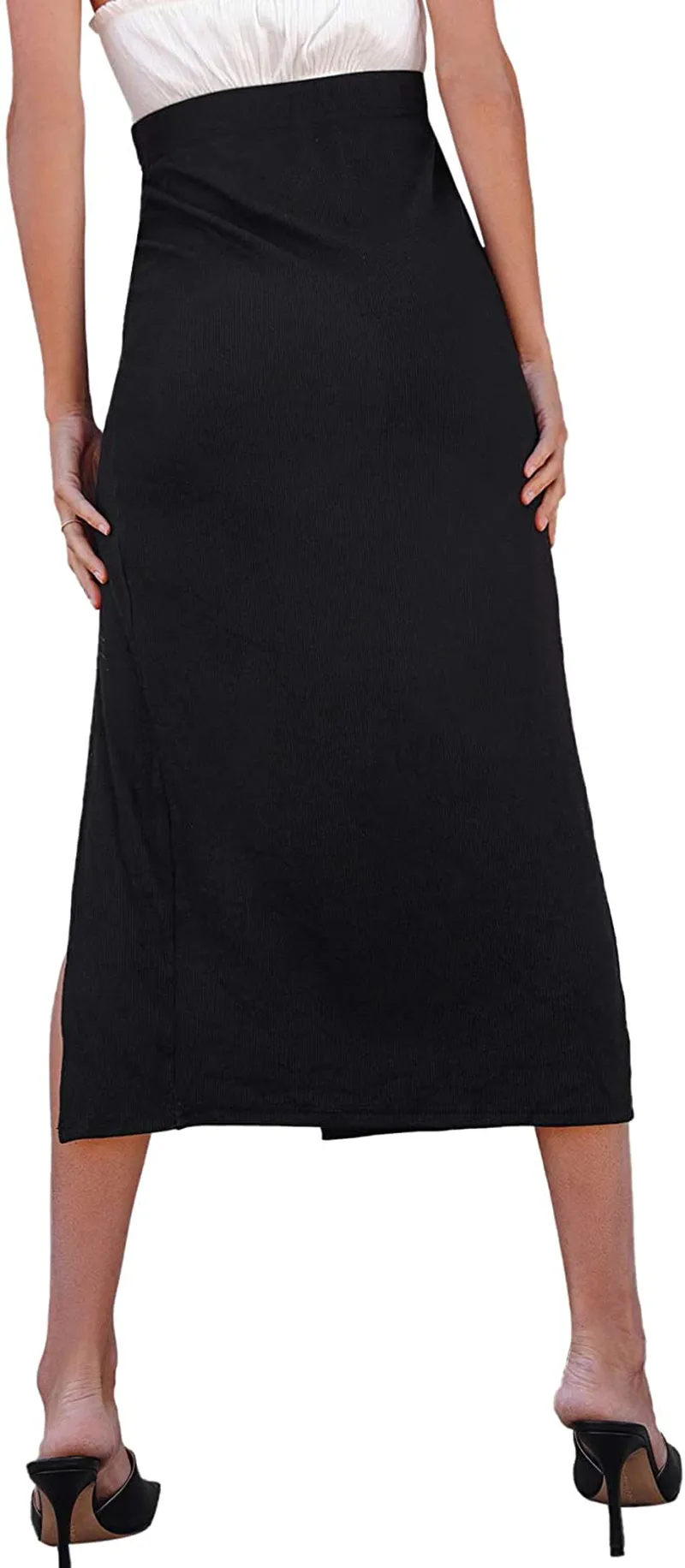 SheIn Women's Drawstring Ruched Side Split Hem Midi Skirt