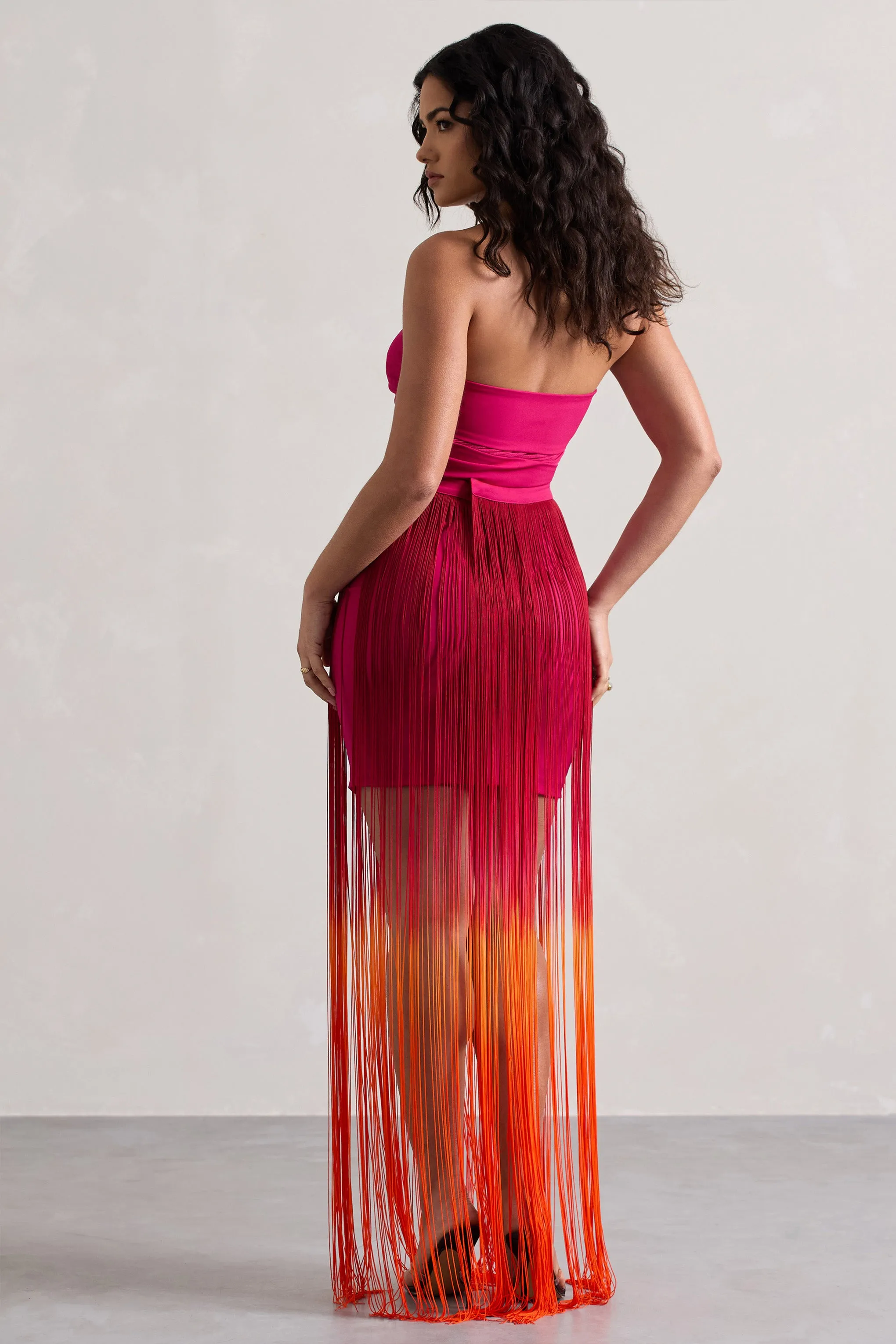 Sherbet | Pink & Orange Ombre Fringe Maxi Skirt