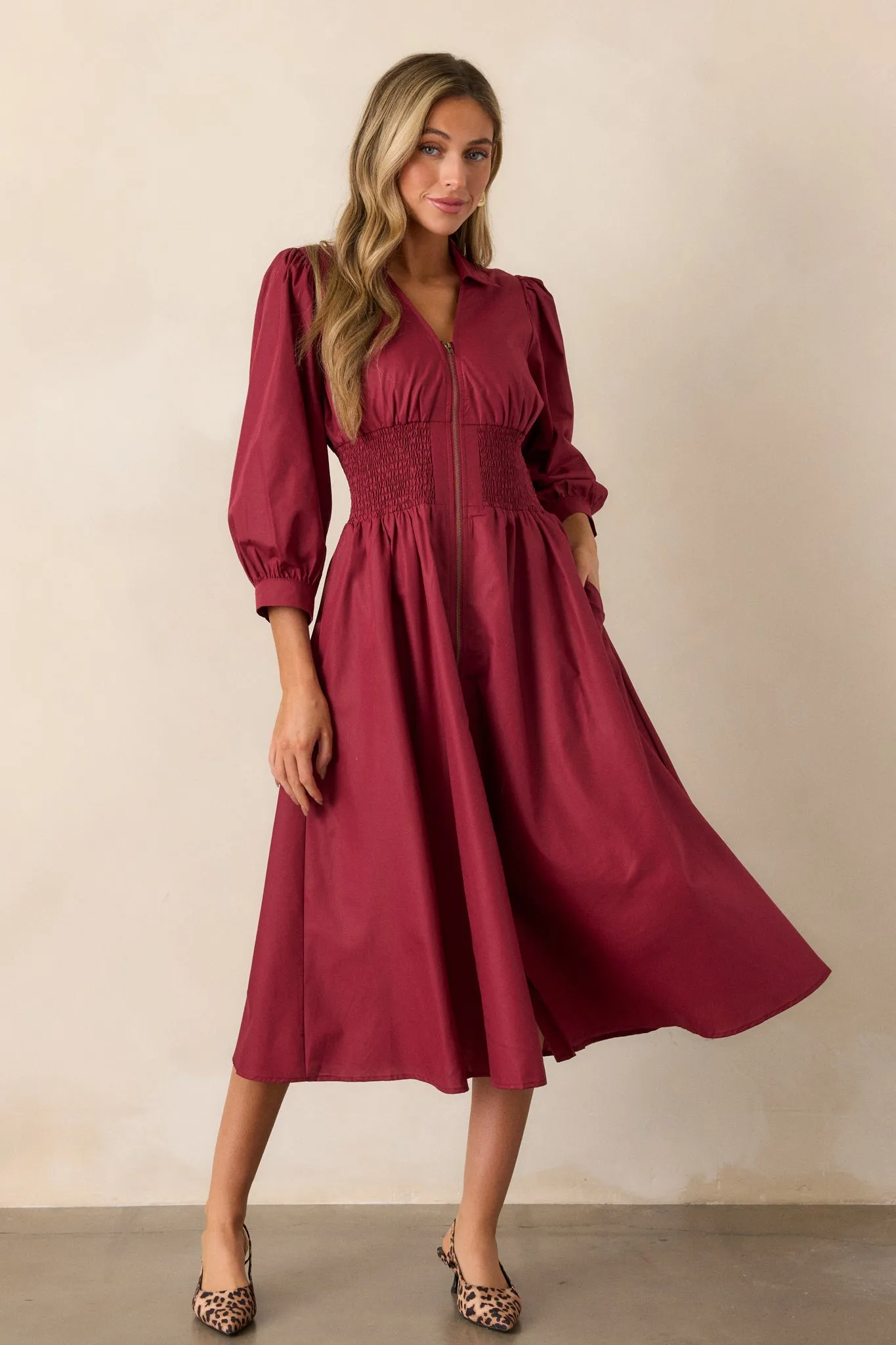 Shift in Perspective Dark Sangria Midi Dress
