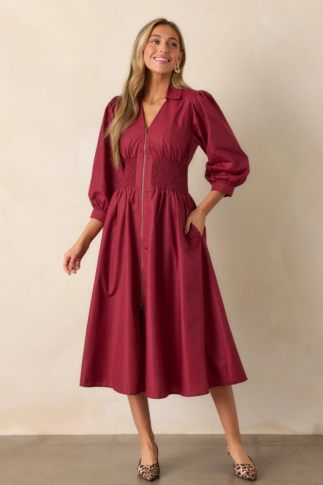 Shift in Perspective Dark Sangria Midi Dress