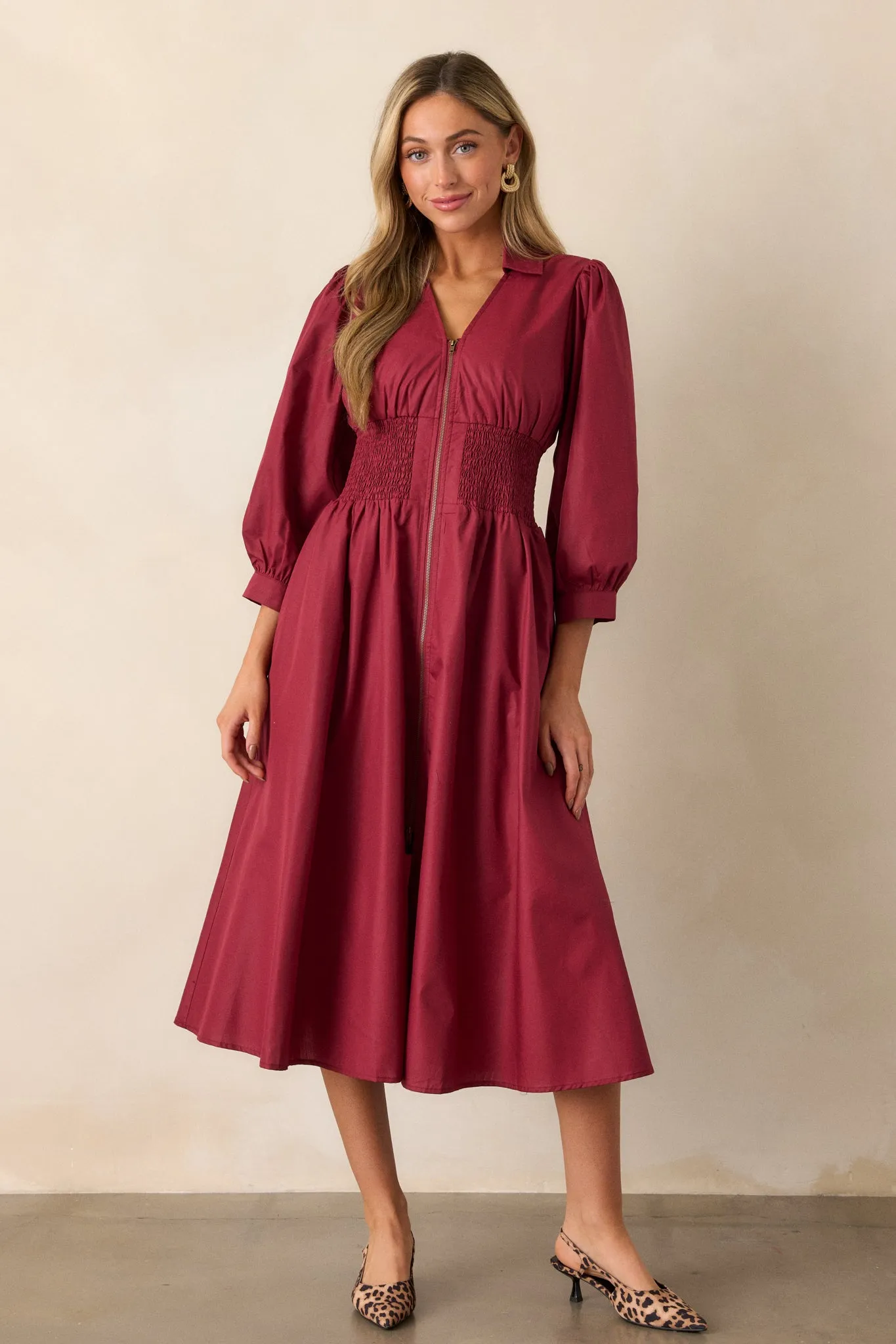Shift in Perspective Dark Sangria Midi Dress
