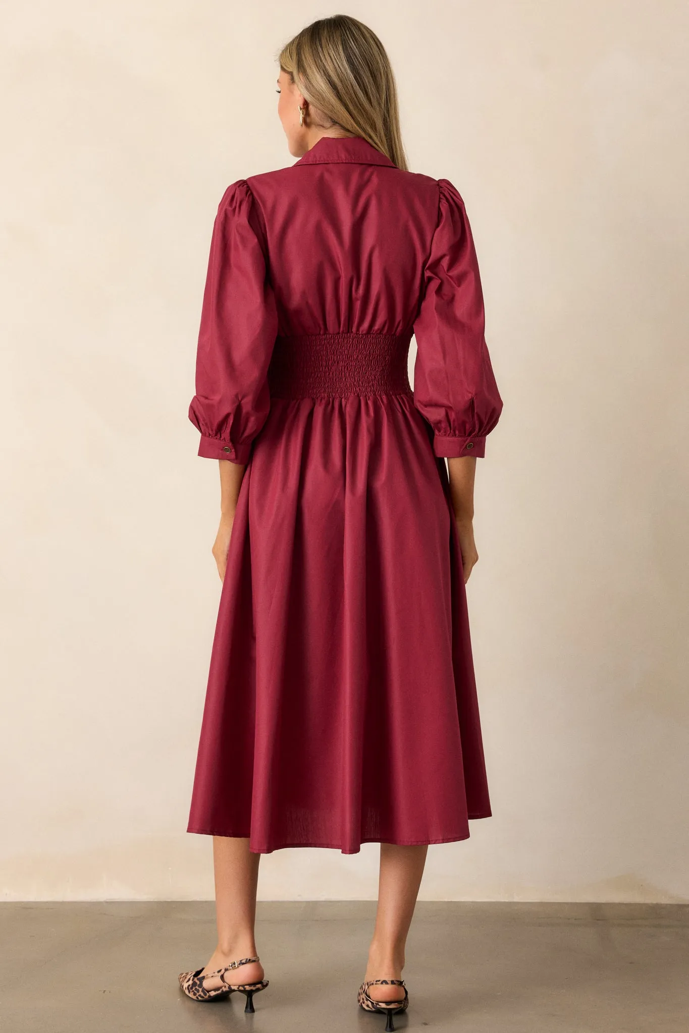 Shift in Perspective Dark Sangria Midi Dress