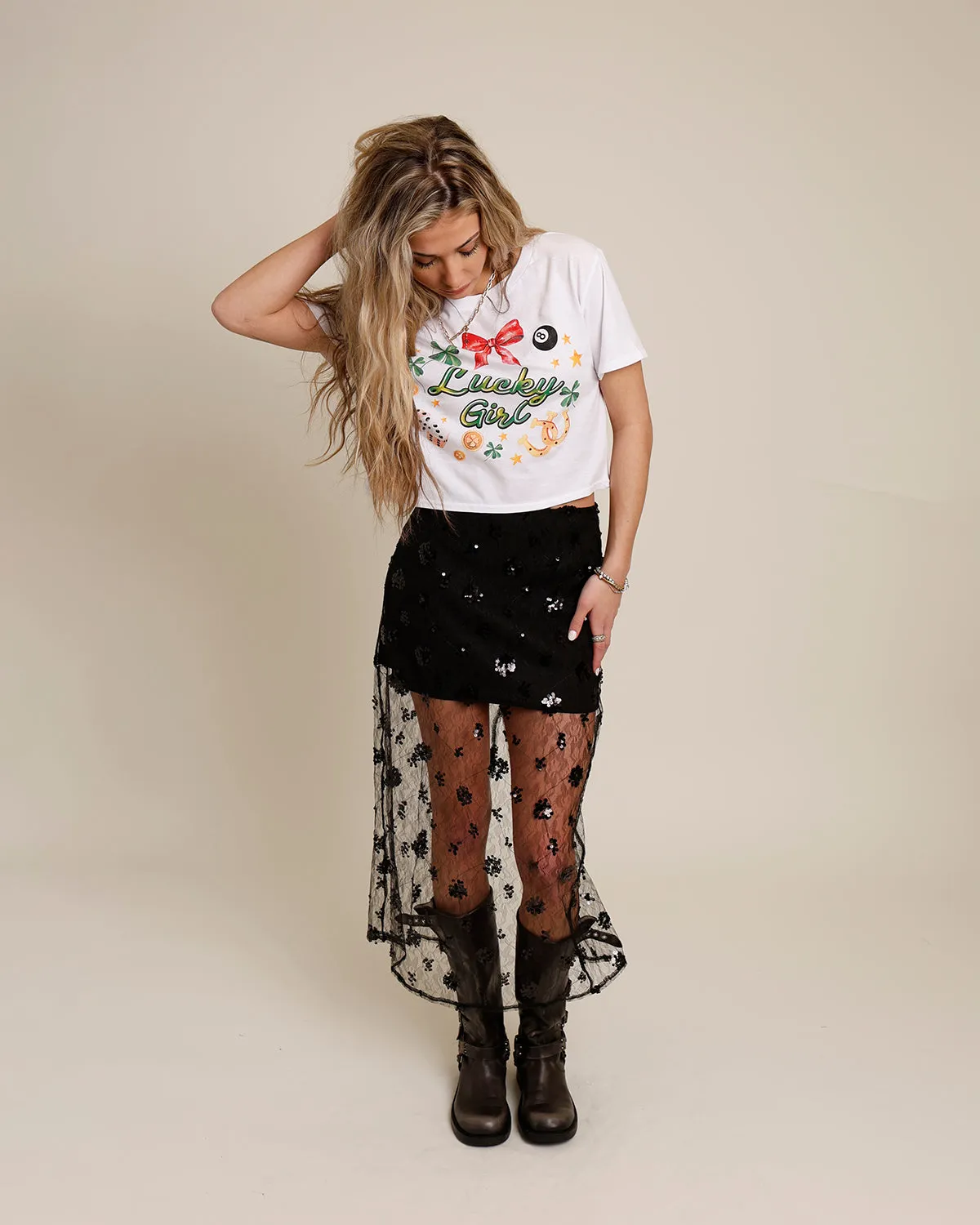 SHOW OFF LACE MIDI SKIRT