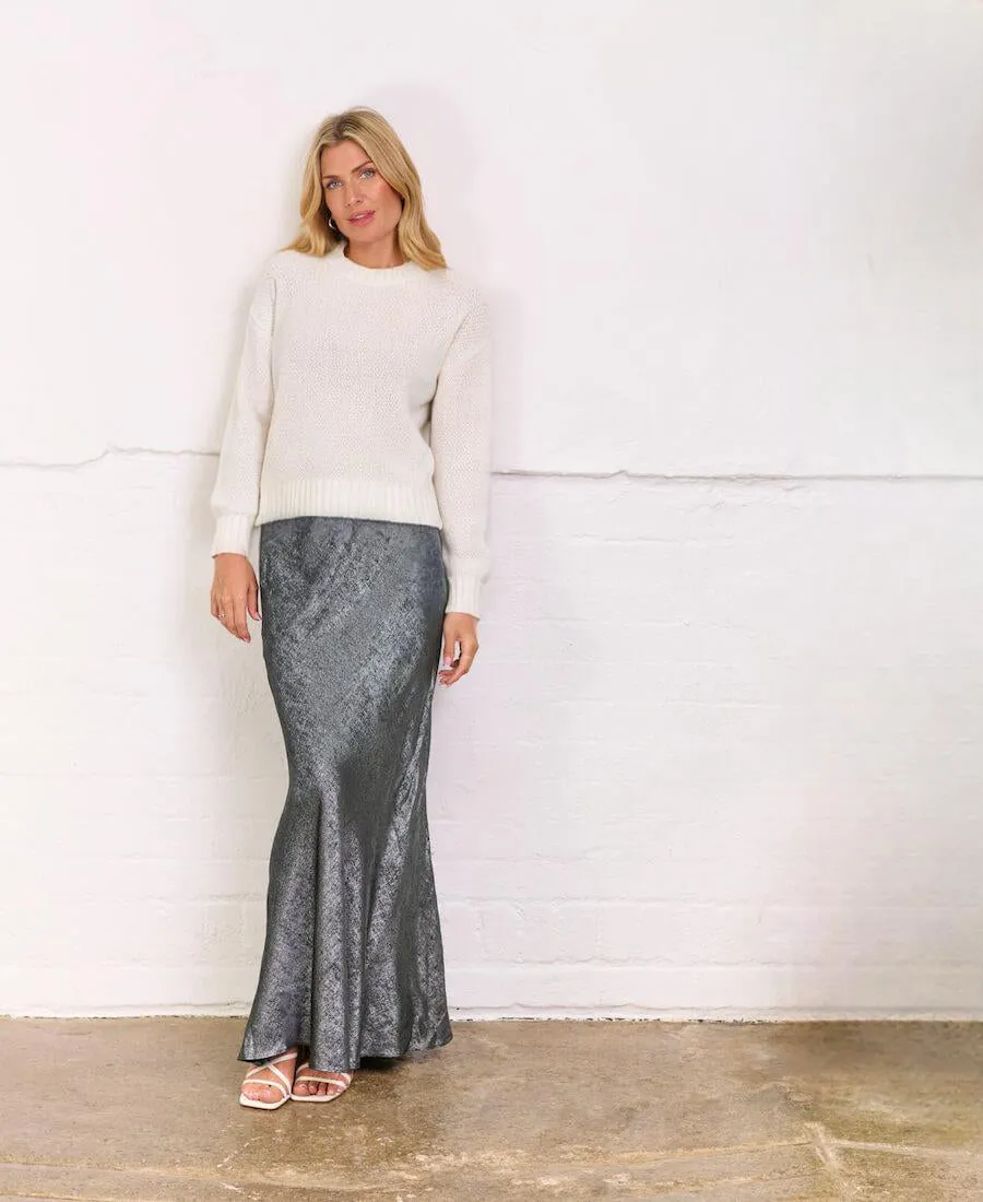Silver Satin Maxi Skirt