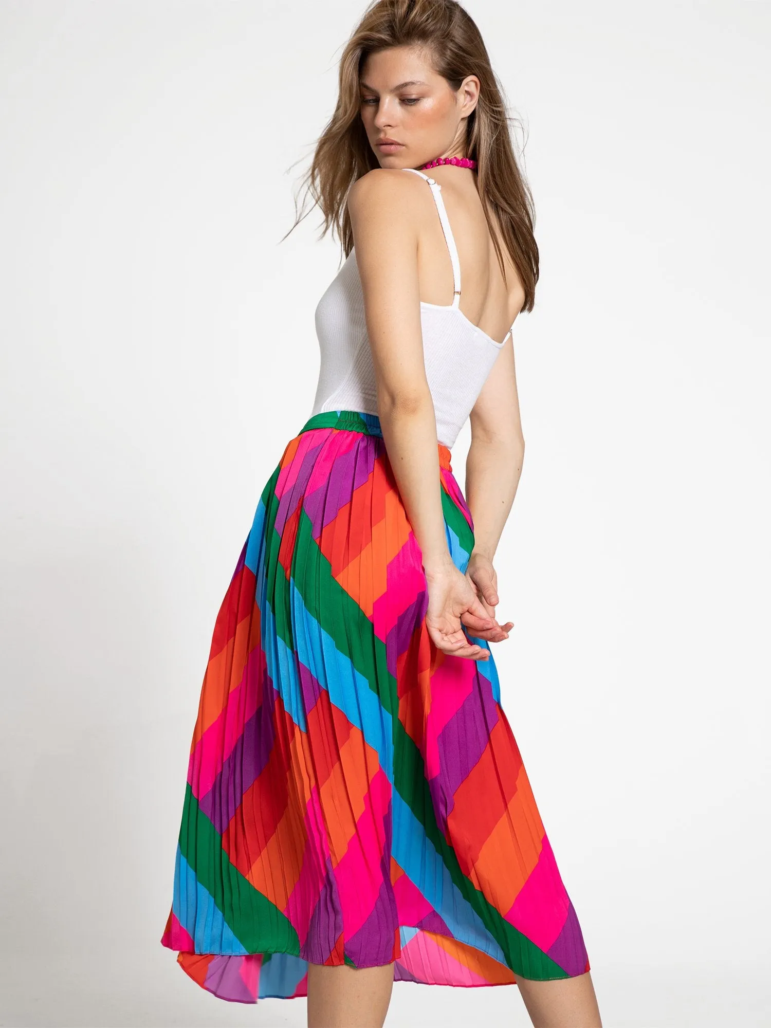 Skies Are Blue Rainbow Pleated Midi Skirt - Brands We Love