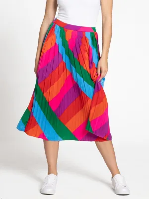 Skies Are Blue Rainbow Pleated Midi Skirt - Brands We Love