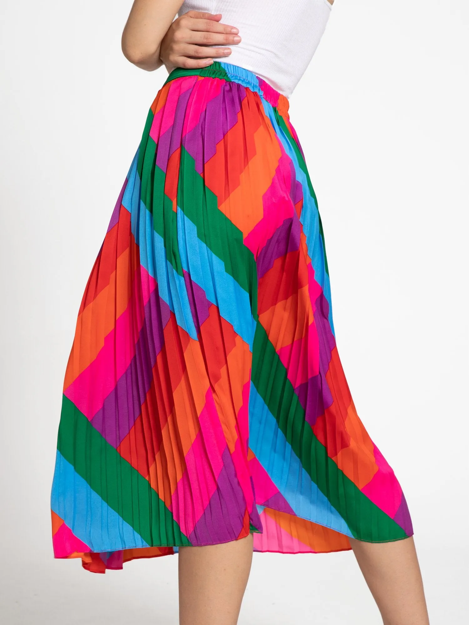 Skies Are Blue Rainbow Pleated Midi Skirt - Brands We Love