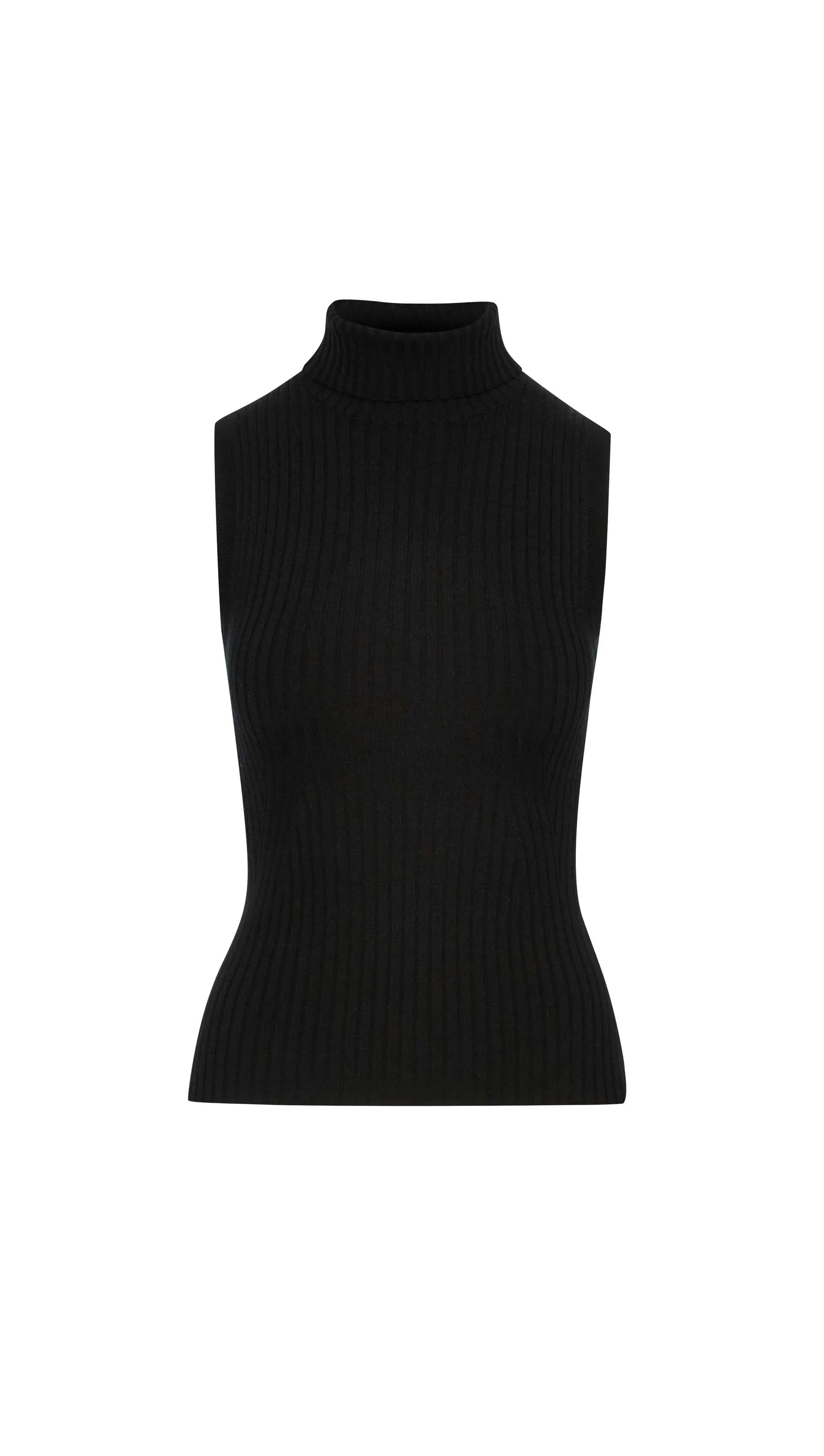 Sleeveless Turtleneck in Stretch Wool | Black