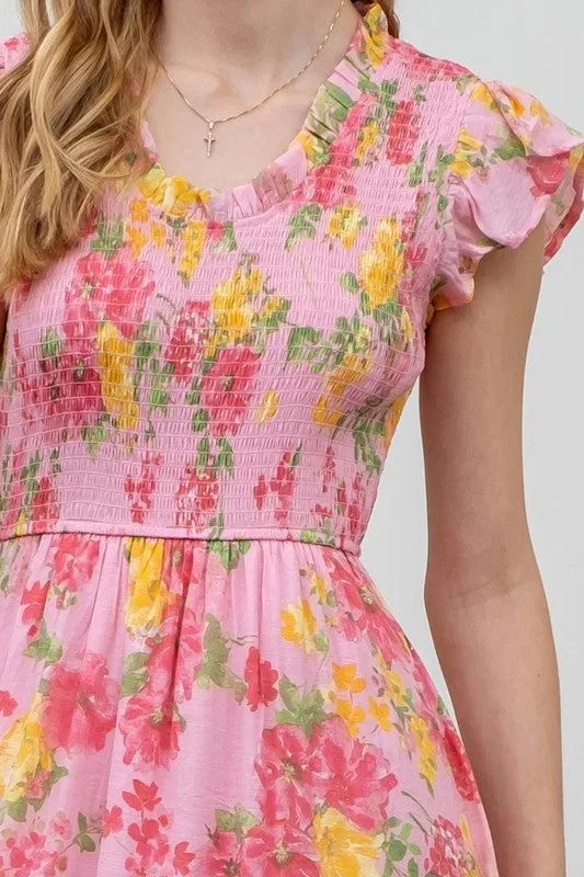 Smocked Floral Dress