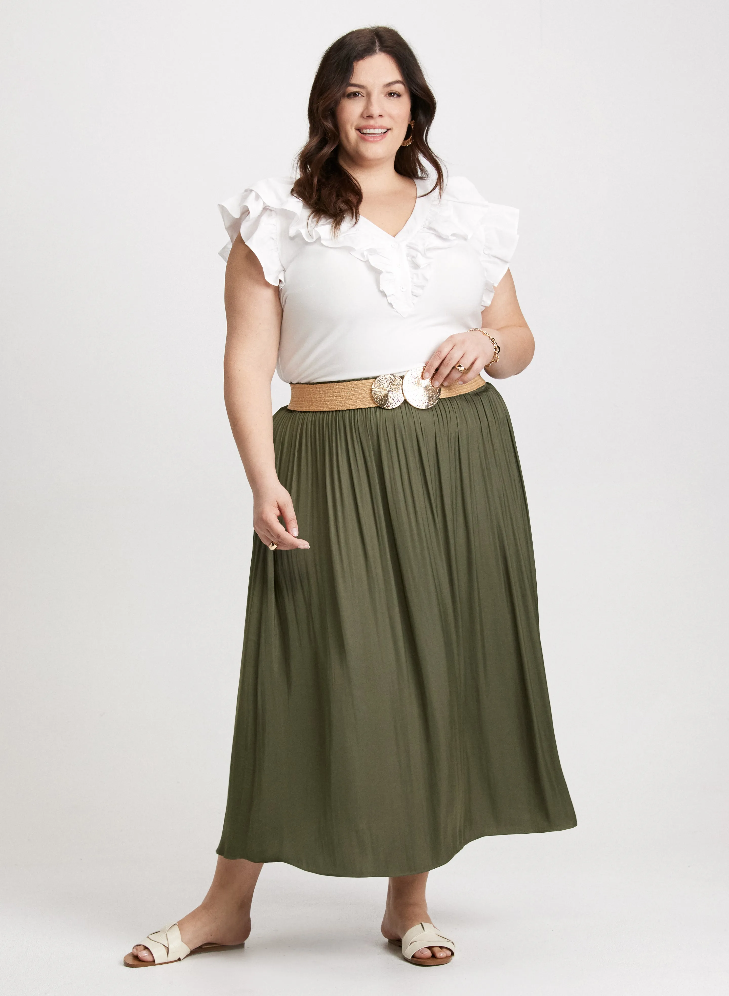 Smocked Waist Satin Maxi Skirt