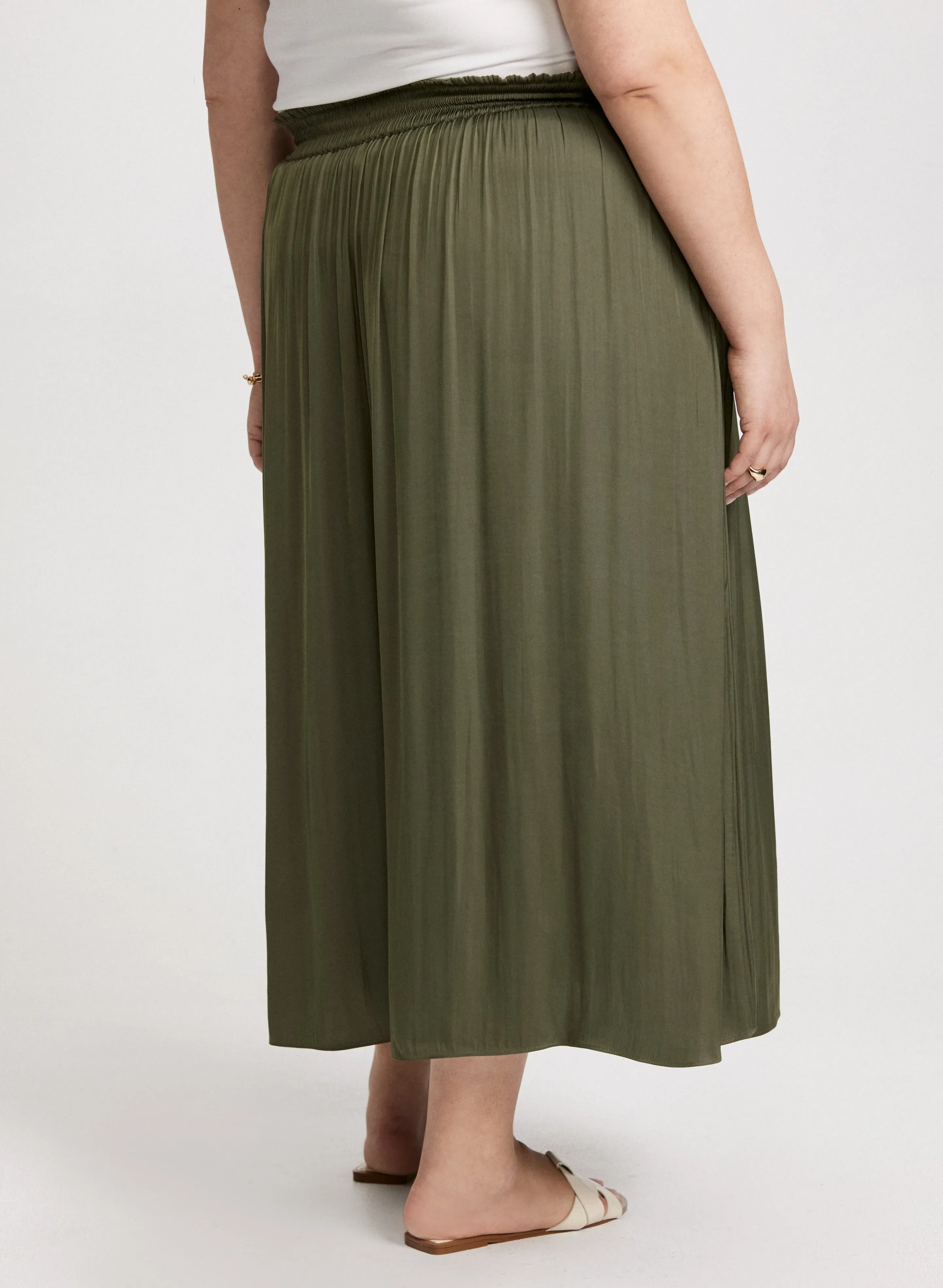 Smocked Waist Satin Maxi Skirt