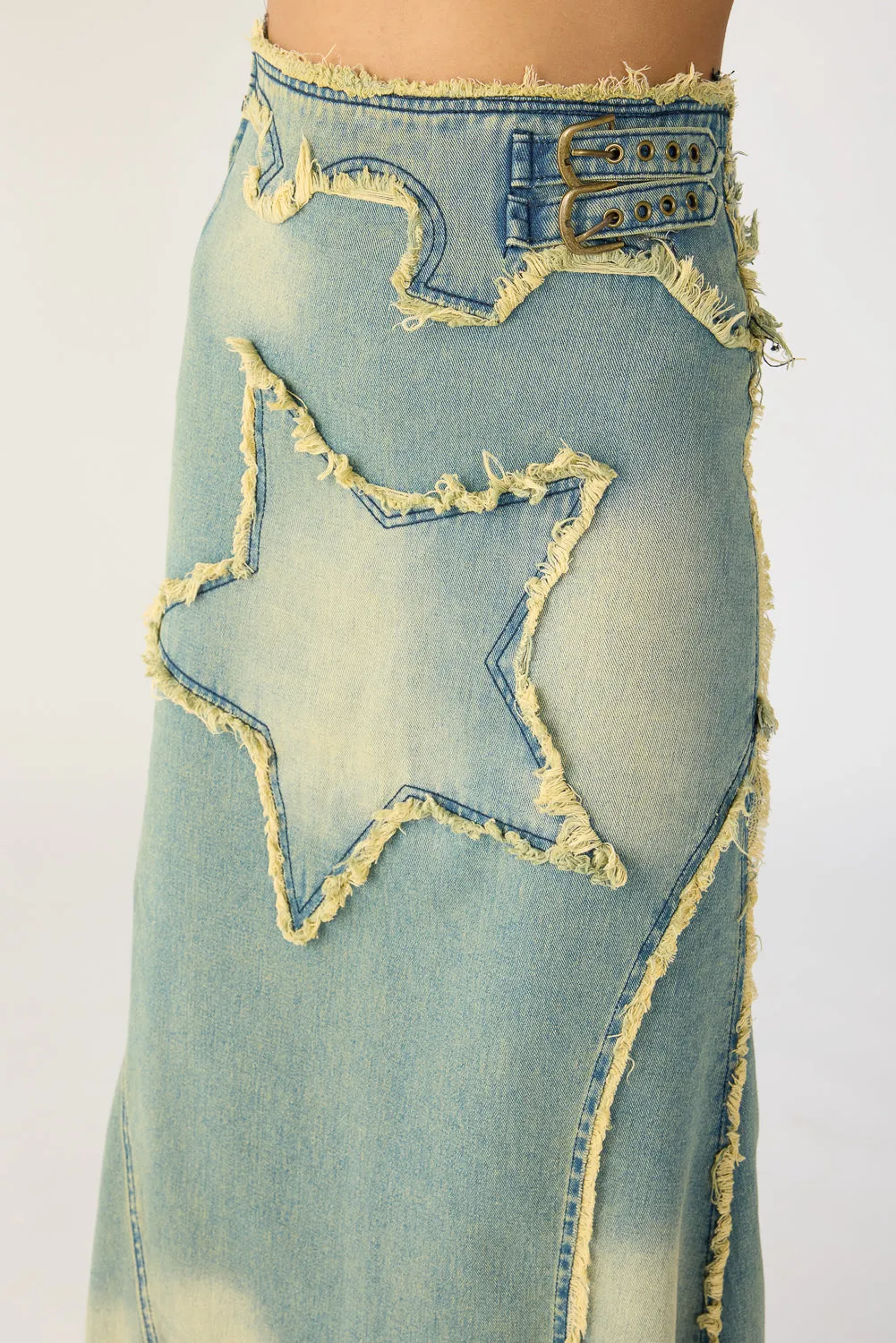 Star Washed Blue Maxi Skirt