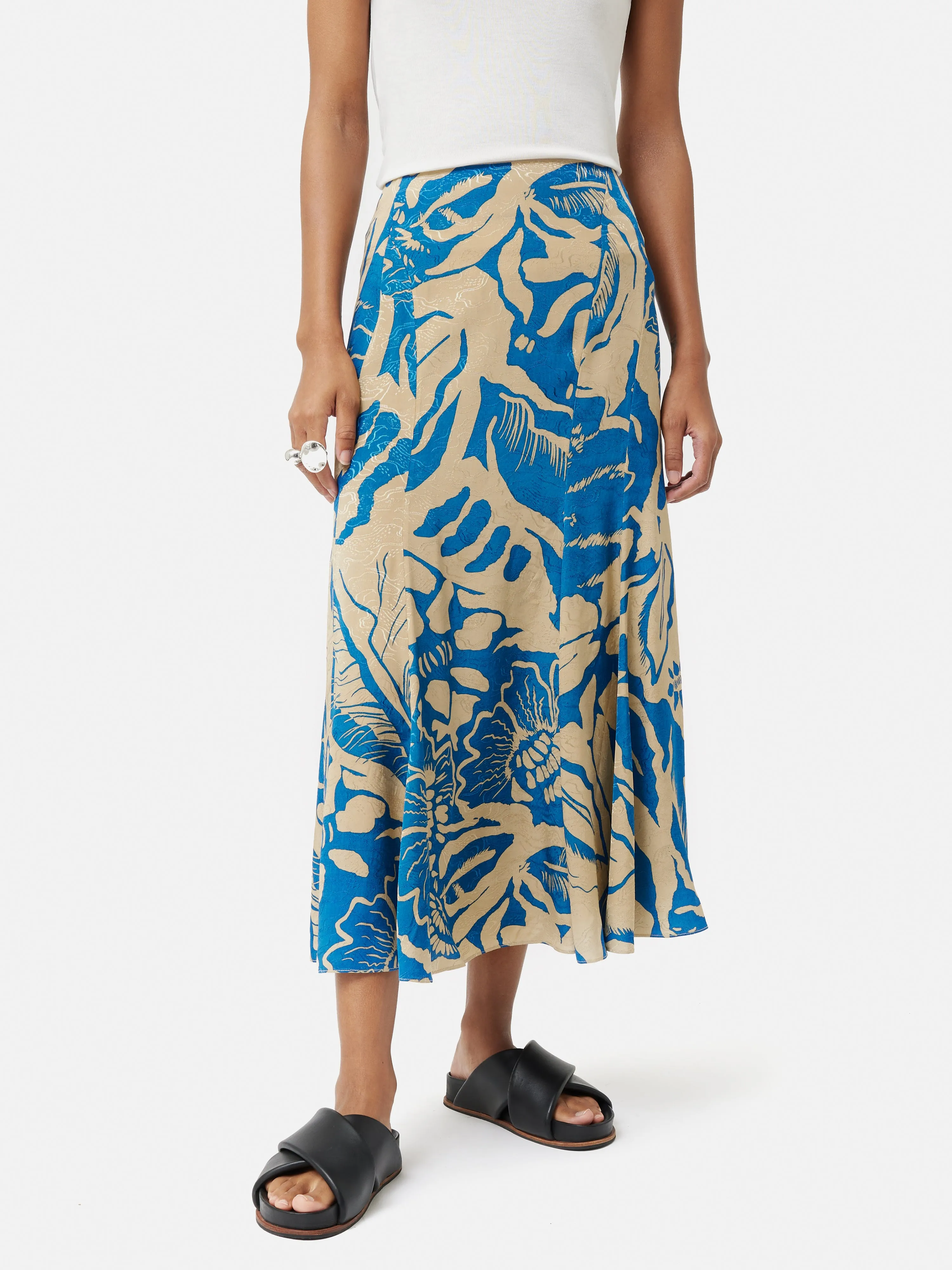 Strokes Floral Jacquard Skirt | Dark Blue