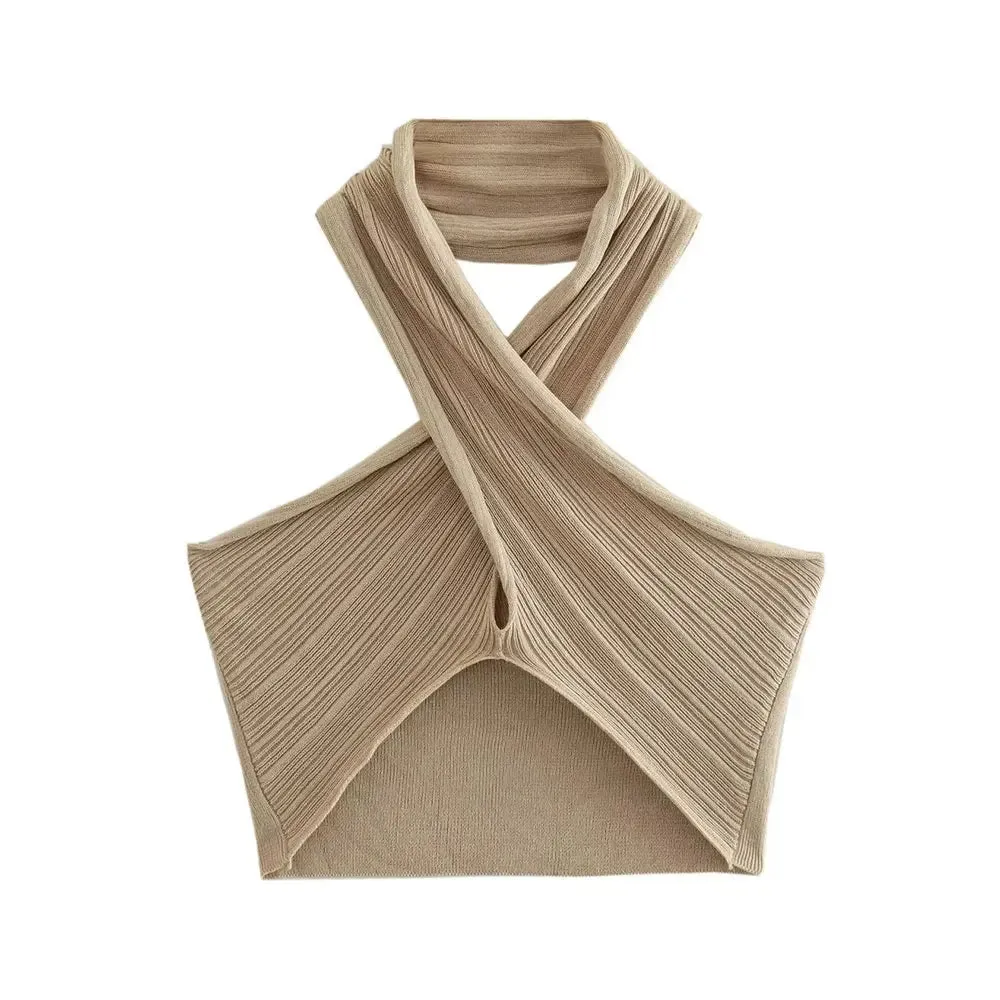 Summer Glam Knitted Halter Crop Top & High Slit Midi Skirt Set