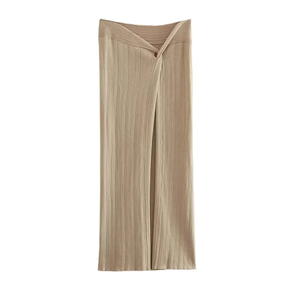 Summer Glam Knitted Halter Crop Top & High Slit Midi Skirt Set