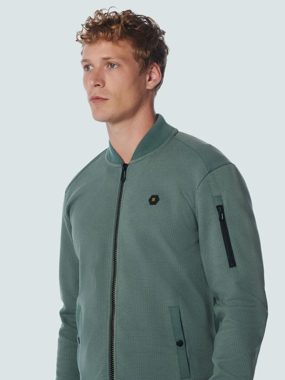 Sweater Full Zipper Waffle Jacquard Stretch Bomber | Steel