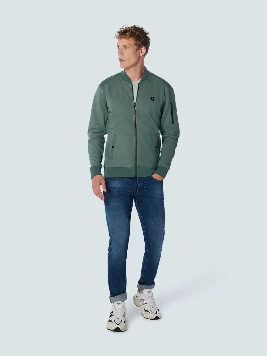 Sweater Full Zipper Waffle Jacquard Stretch Bomber | Steel