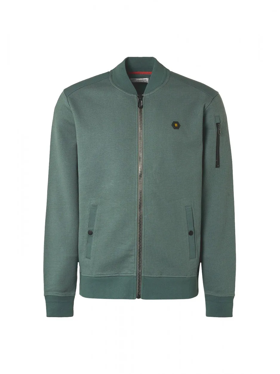Sweater Full Zipper Waffle Jacquard Stretch Bomber | Steel