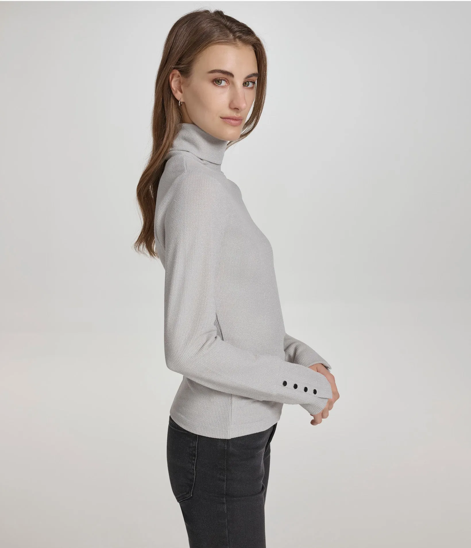Sweater Knit Turtleneck with Faux Snaps