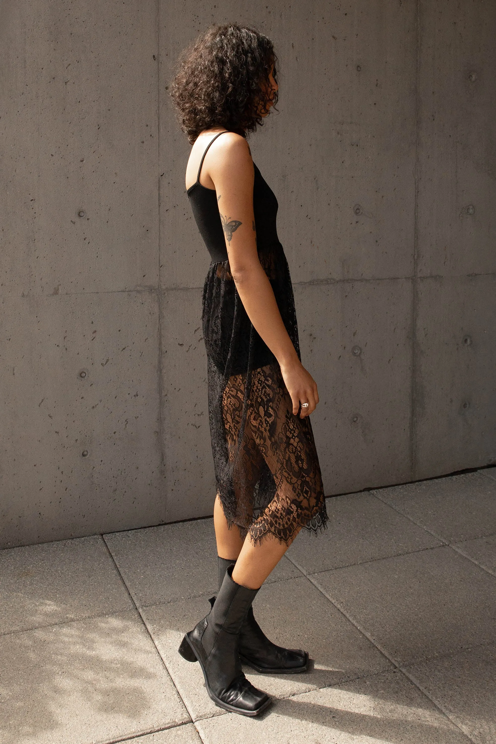 TANK DRESS WITH LACE SKIRT