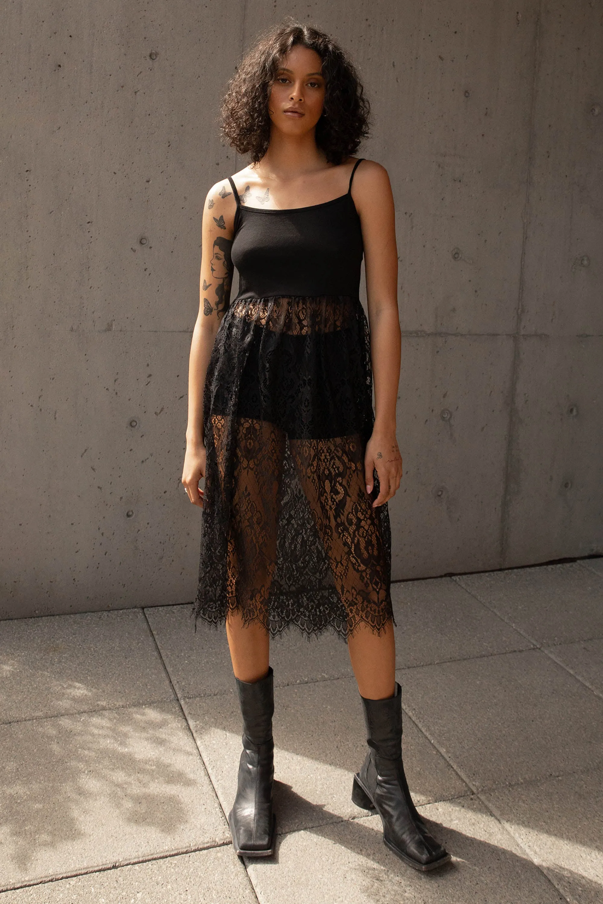 TANK DRESS WITH LACE SKIRT