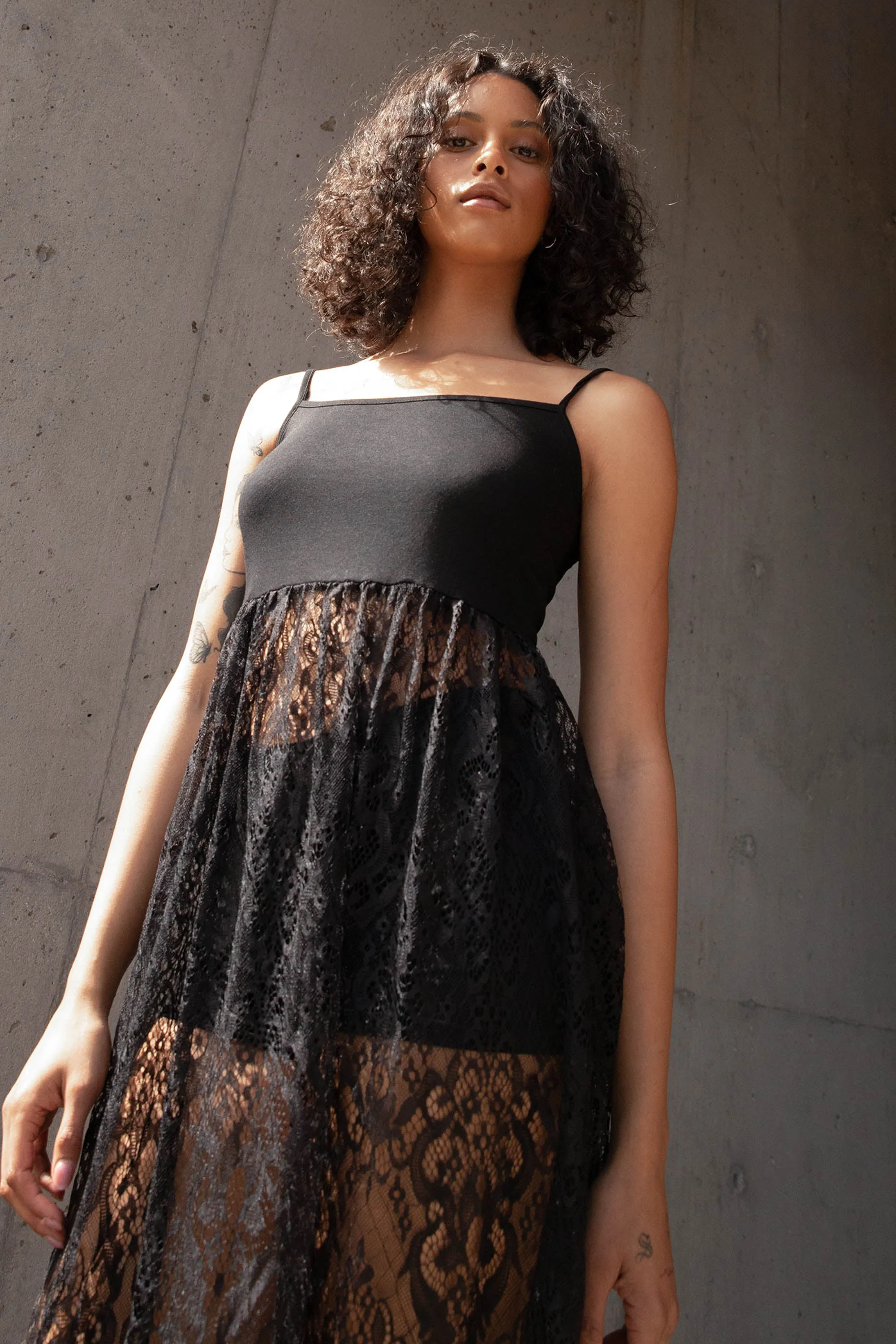 TANK DRESS WITH LACE SKIRT