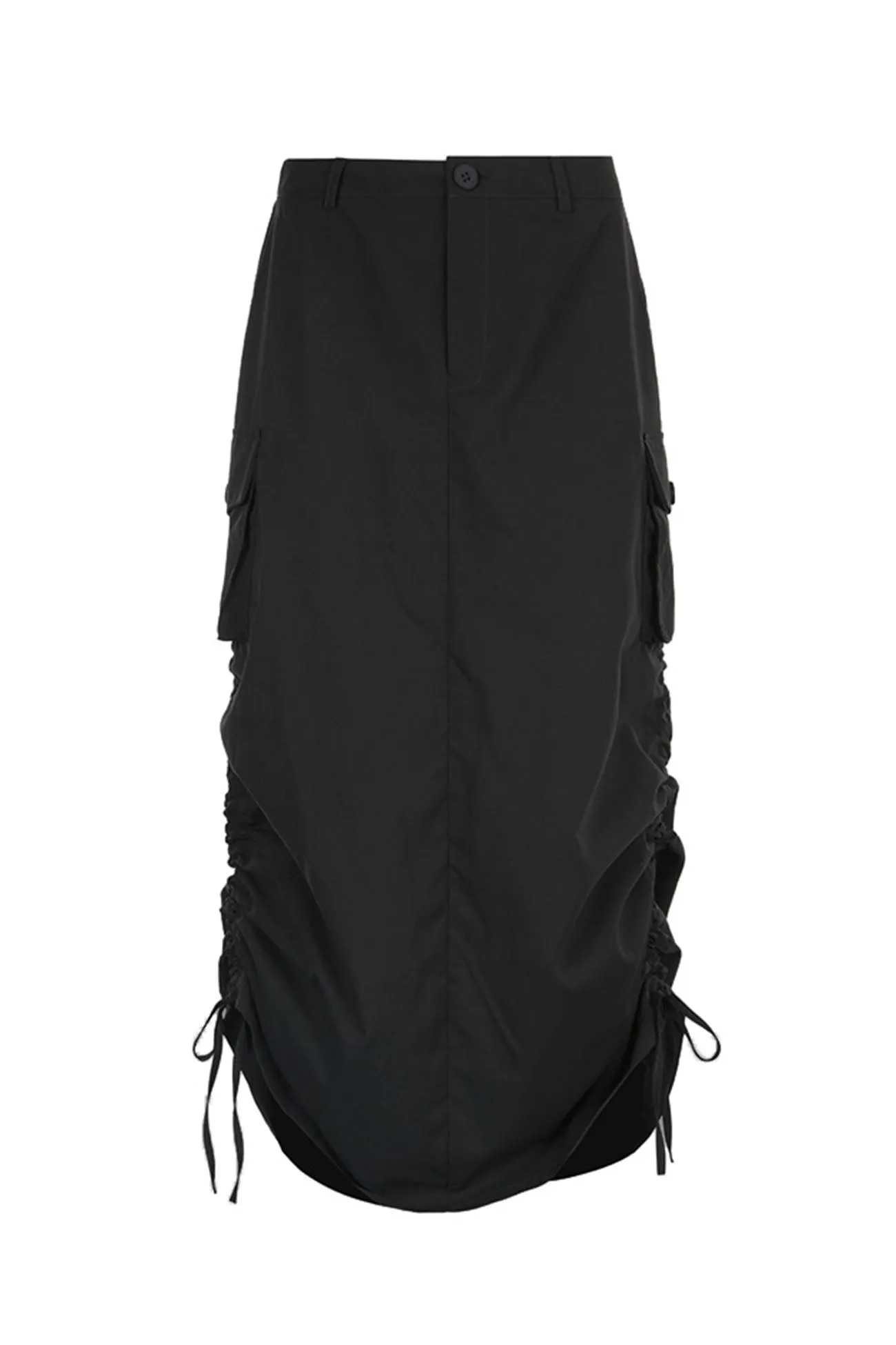 TastyHottie - Solid Color Back Slit Ruched Pocket Midi Skirt