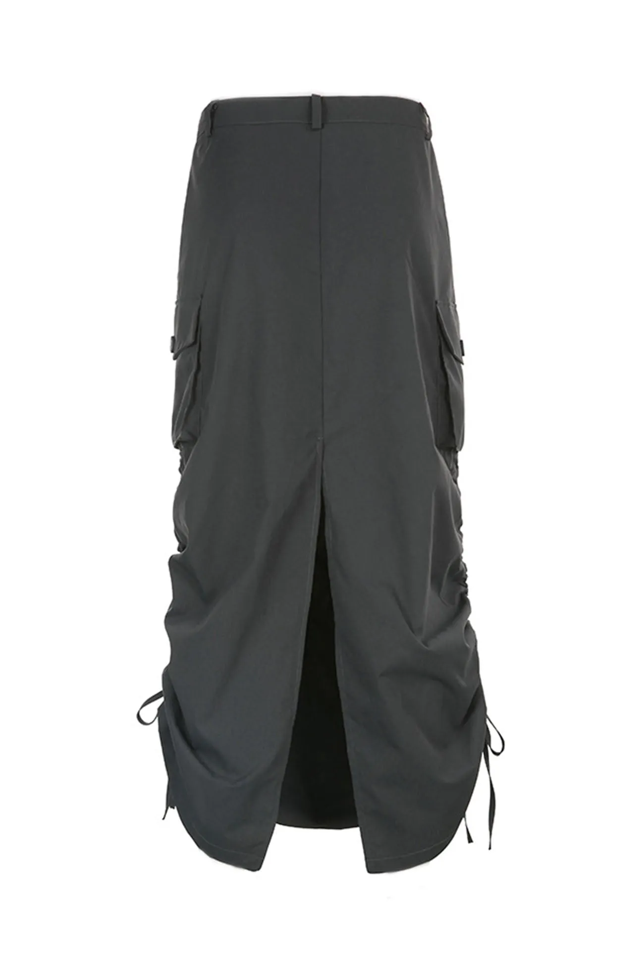 TastyHottie - Solid Color Back Slit Ruched Pocket Midi Skirt