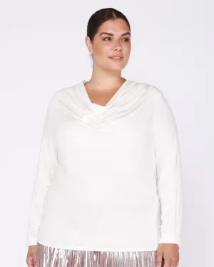 Tessa LS Cowl Neck Top | White