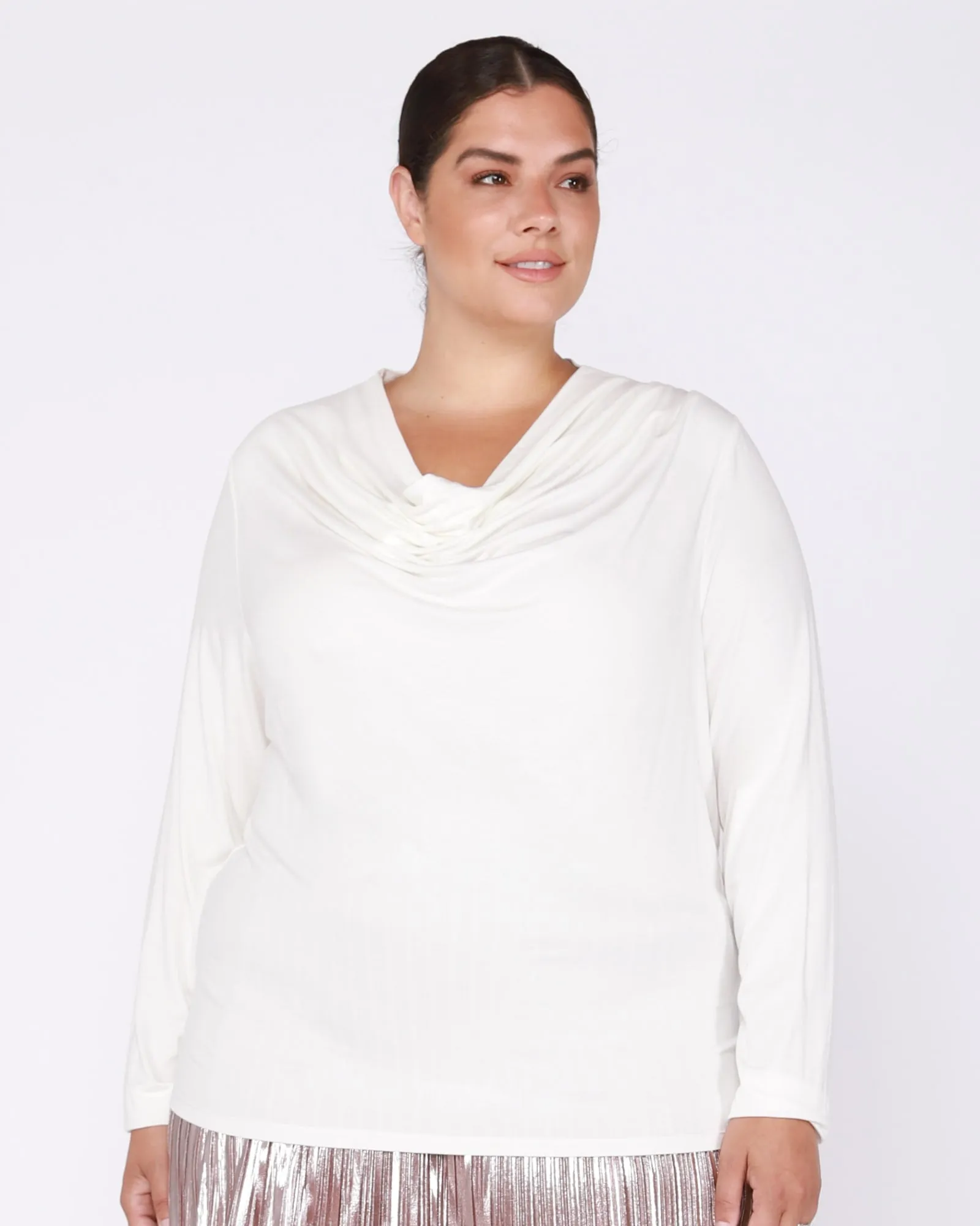 Tessa LS Cowl Neck Top | White