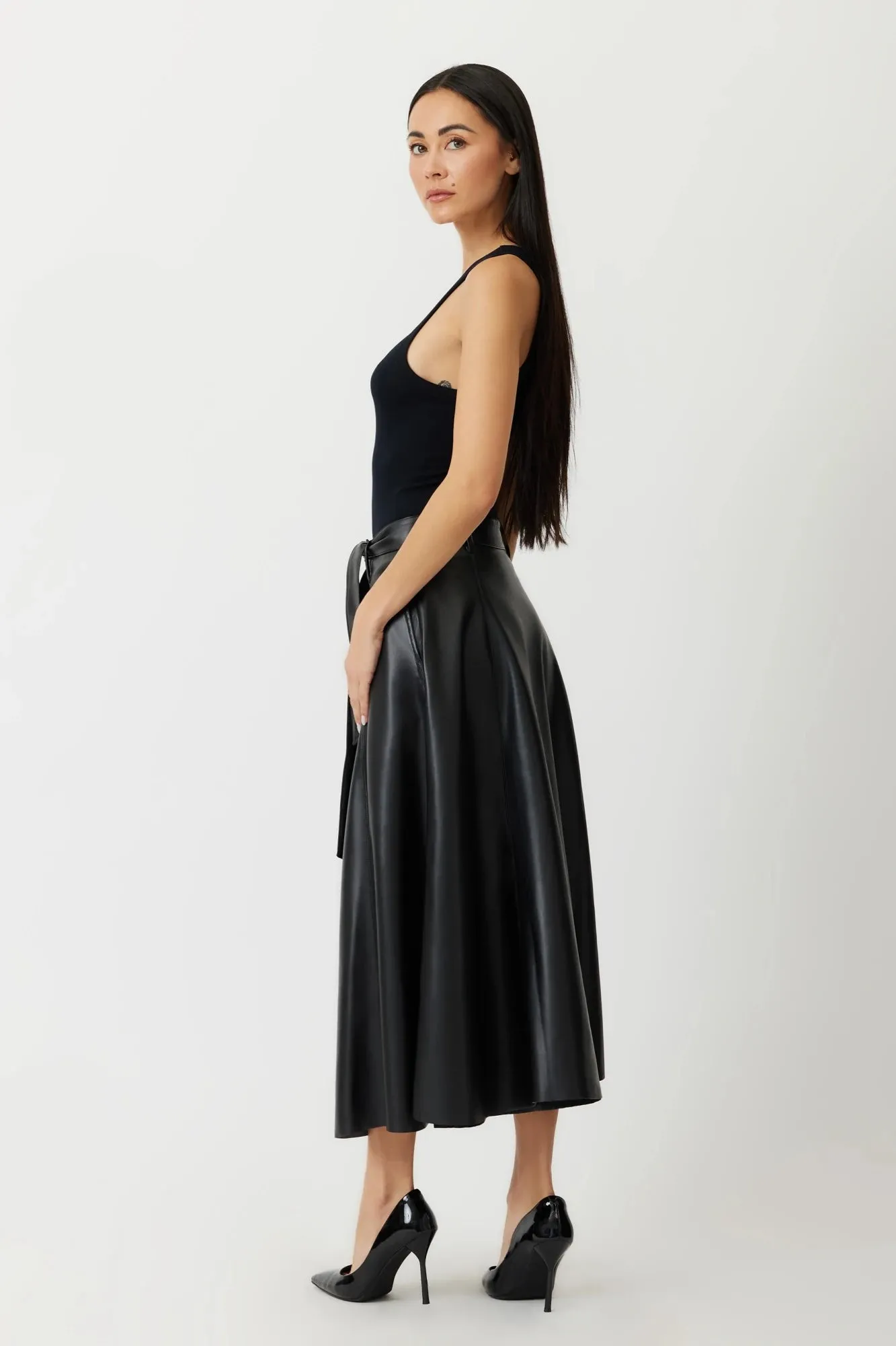 The Pembroke - Black Ethical Leather Maxi Skirt