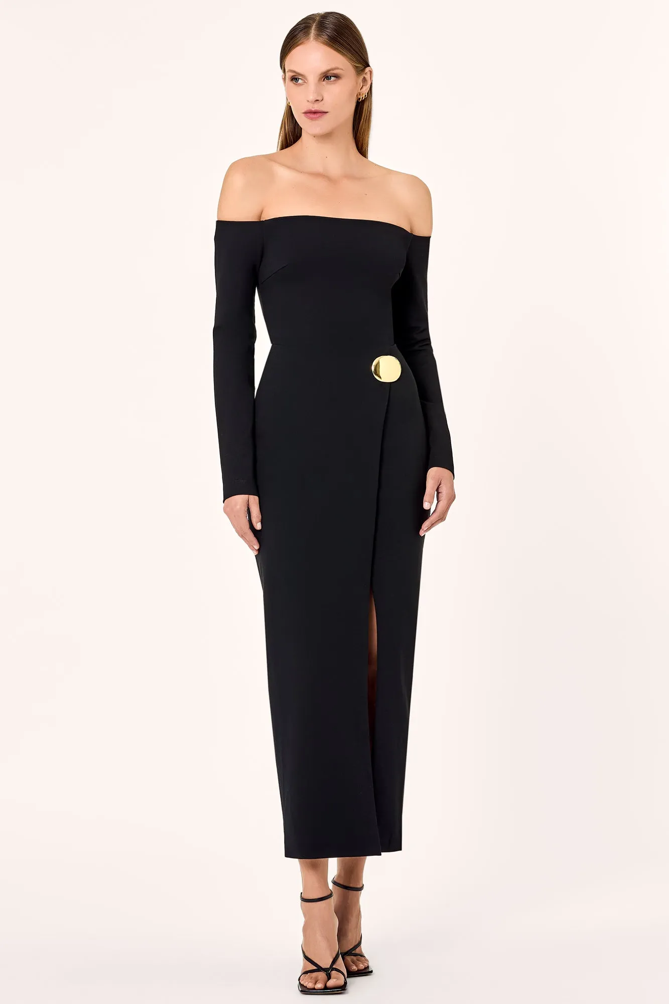 TIANA CROSSOVER MIDI SKIRT W BELT CLOSURE - SOLID Black