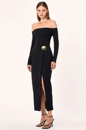 TIANA CROSSOVER MIDI SKIRT W BELT CLOSURE - SOLID Black