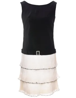 Tiered Skirt Black Evening Dress - M
