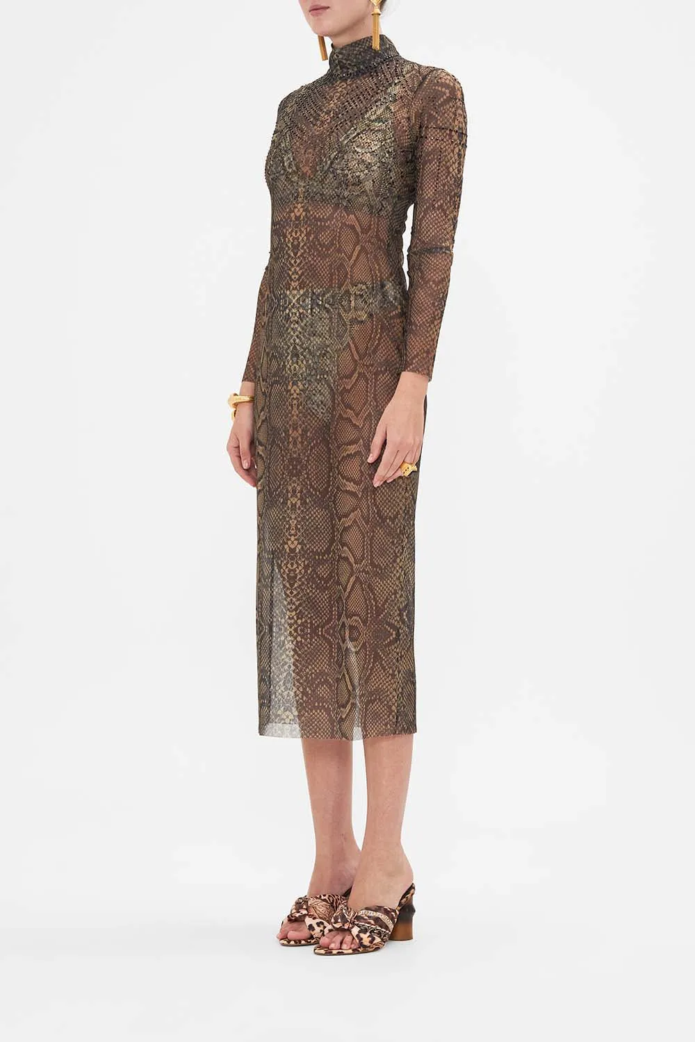 TURTLE NECK MESH DRESS NOUVEAU NOIR