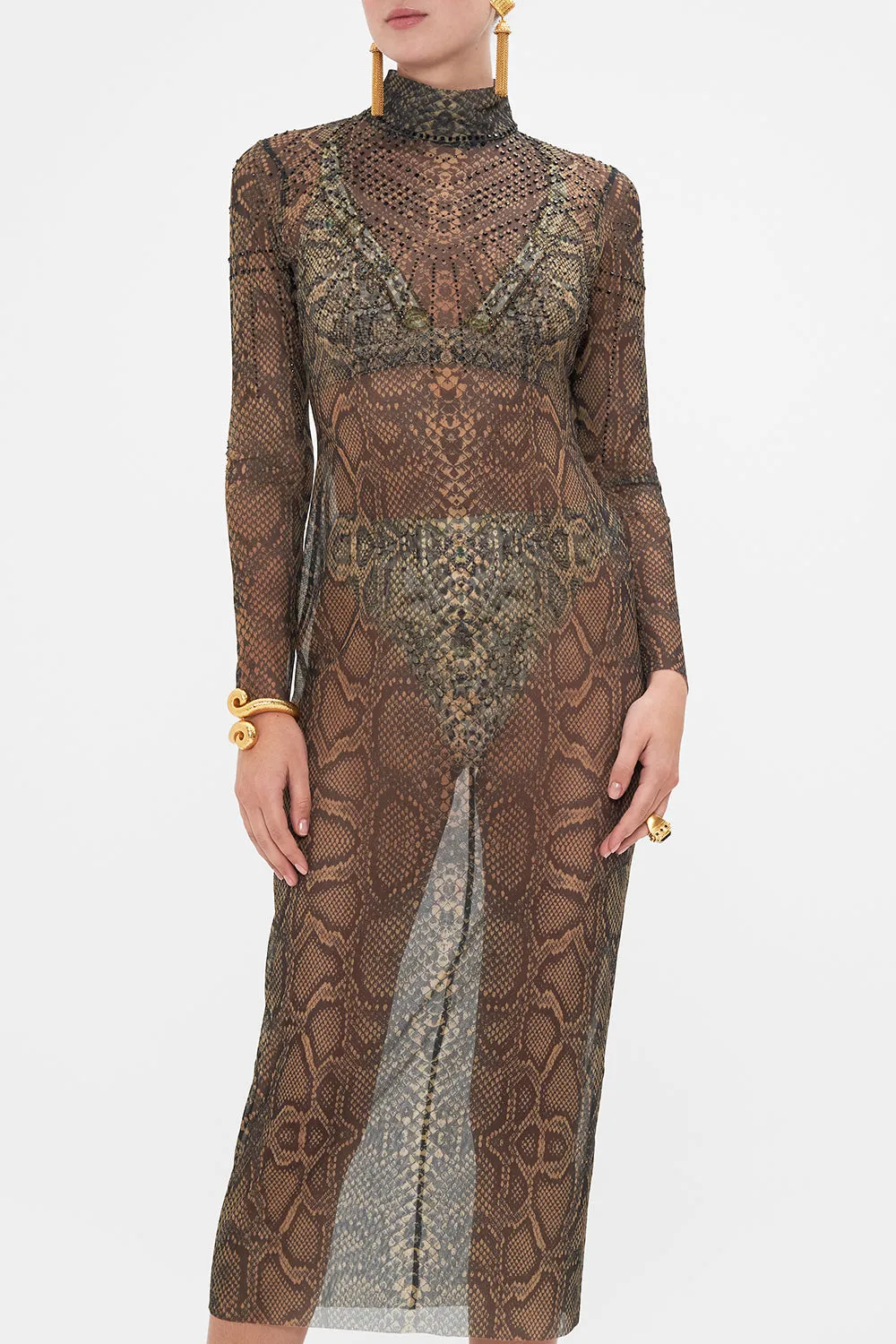 TURTLE NECK MESH DRESS NOUVEAU NOIR