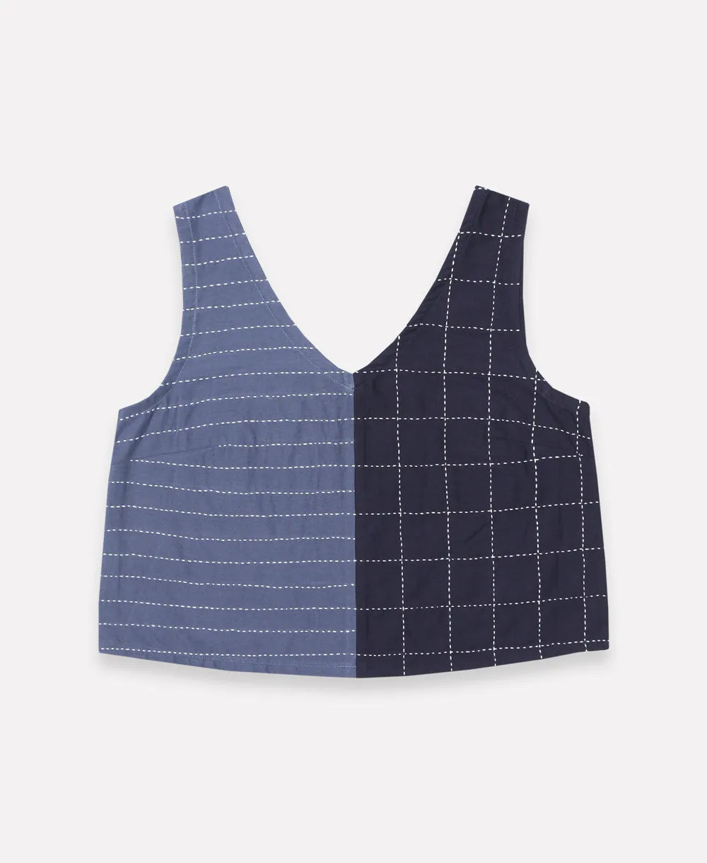 Two-Tone Cropped Tank Top - Slate