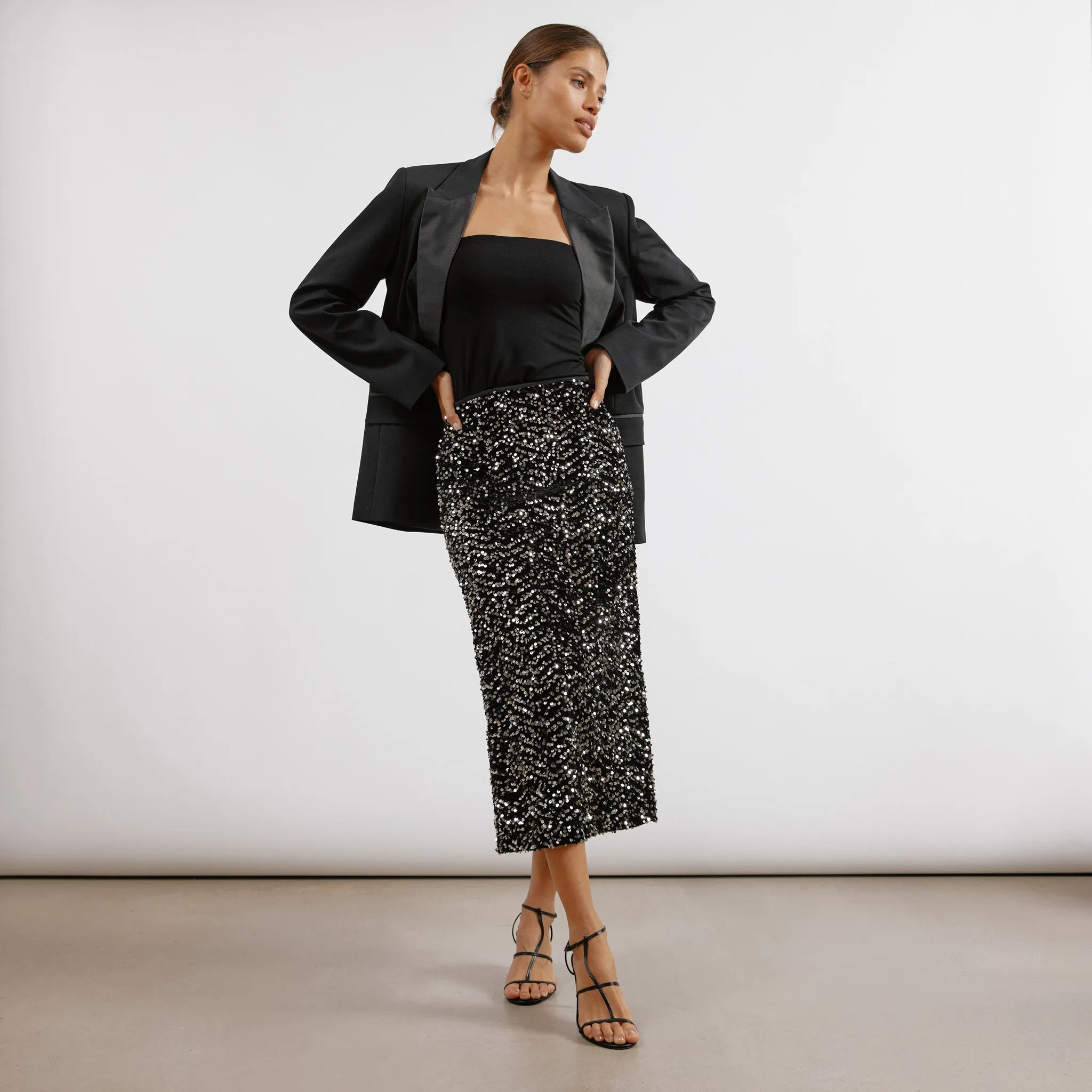 Velvet Sequin Midi Skirt