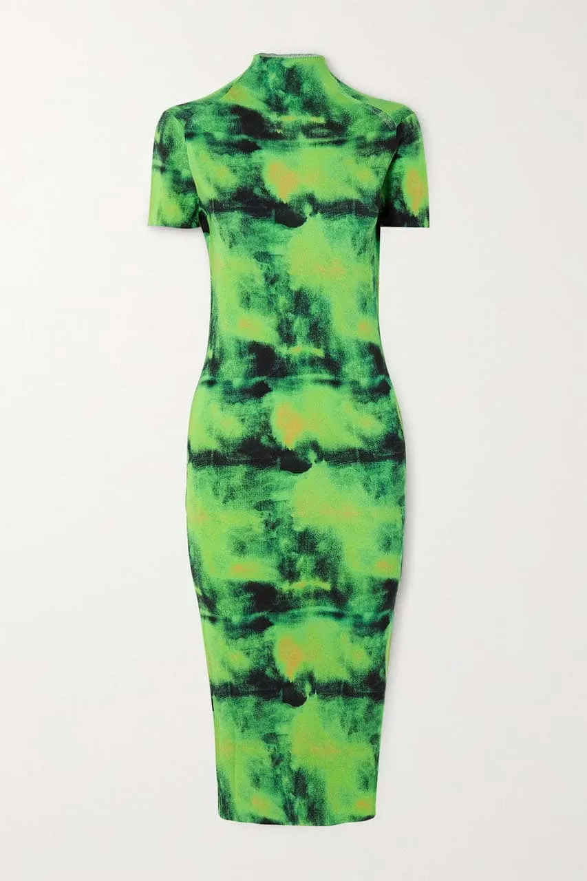 Versace Embroidered Tie-Dye Silk Knit Midi Dress