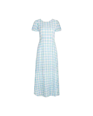 VIDA LINEN DRESS BLUE LINEN GINGHAM