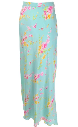 Vintage Emanuel Ungaro Paris Parallele Blue Silk Floral Skirt