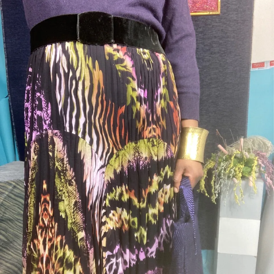 Vintage Flair Animal Print Crinkle Pleated Midi Skirt size XL
