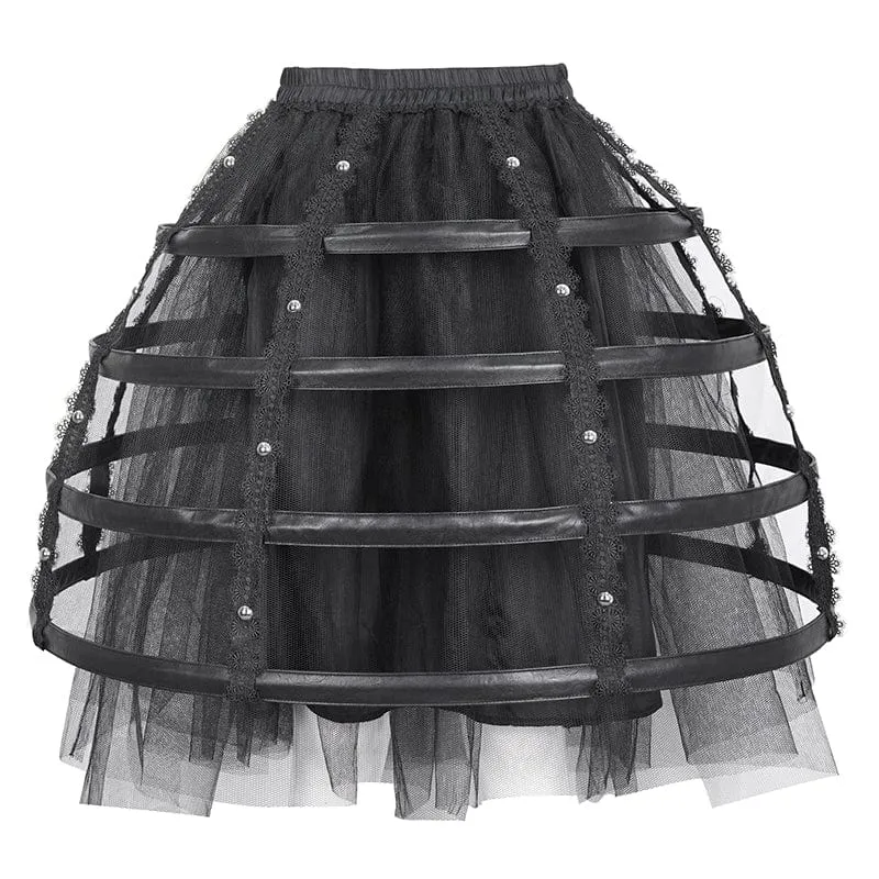 Women's Gothic Mesh Floral Midi Skirt Underskirt