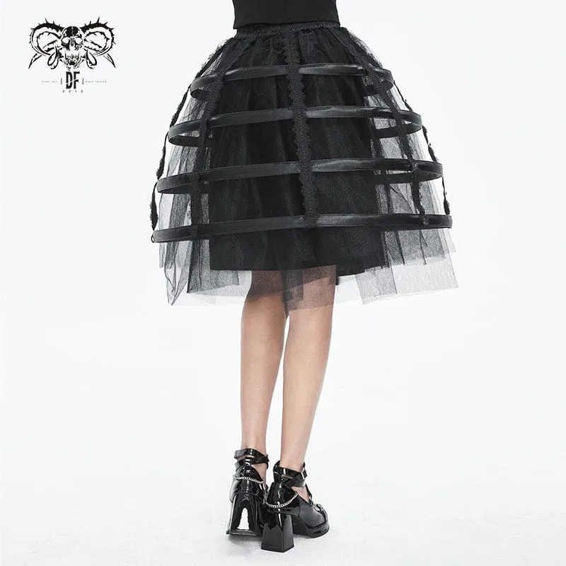 Women's Gothic Mesh Floral Midi Skirt Underskirt